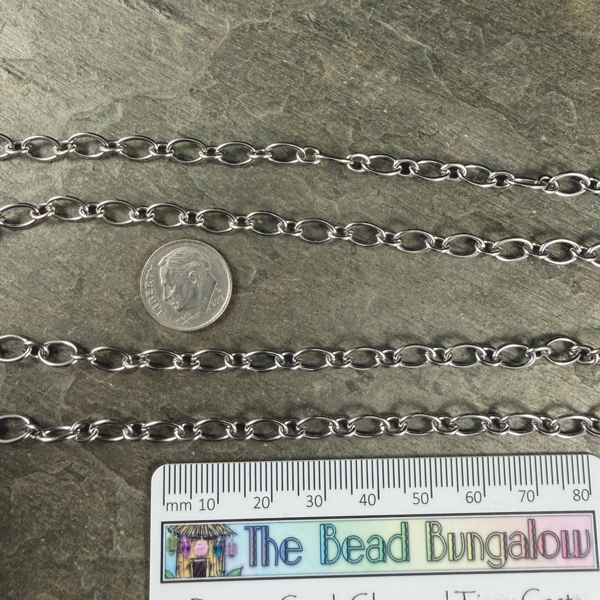 Chain by the Foot - 304 Stainless Steel Oval Cable Chain, 8.5x5.5mm Unwelded Links, Platinum Color (C018-04P) * 1 Yard