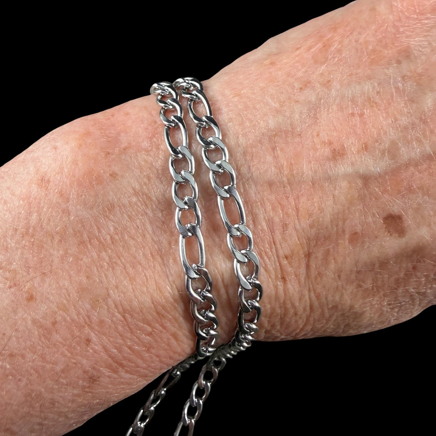 Chain by the Foot - 304 Stainless Steel Figaro Chains, Flat Curb Unwelded, Platinum Color (G005-C-04P) * 1 Yard
