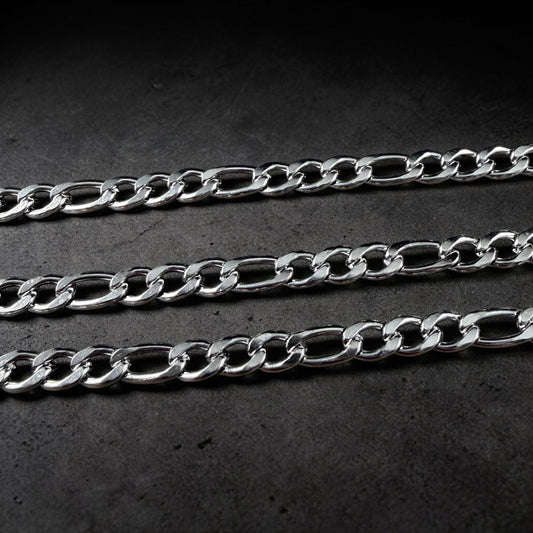 Chain by the Foot - 304 Stainless Steel Figaro Chains, Flat Curb Unwelded, Platinum Color (G005-C-04P) * 1 Yard