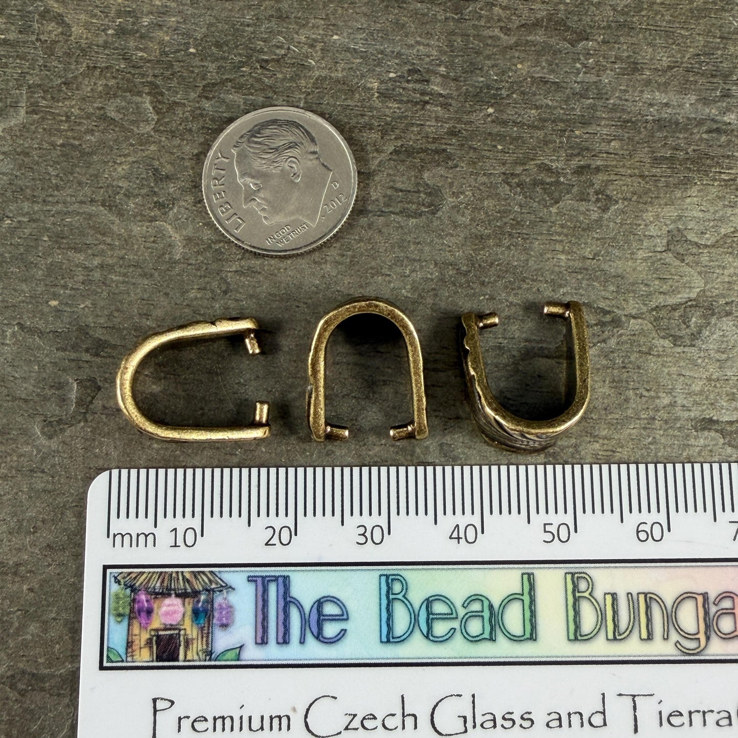 TierraCast 15.5mm Jardin Pinch Bail, Antiqued Brass Plated Pewter (PF/886-57) * Qty. 2