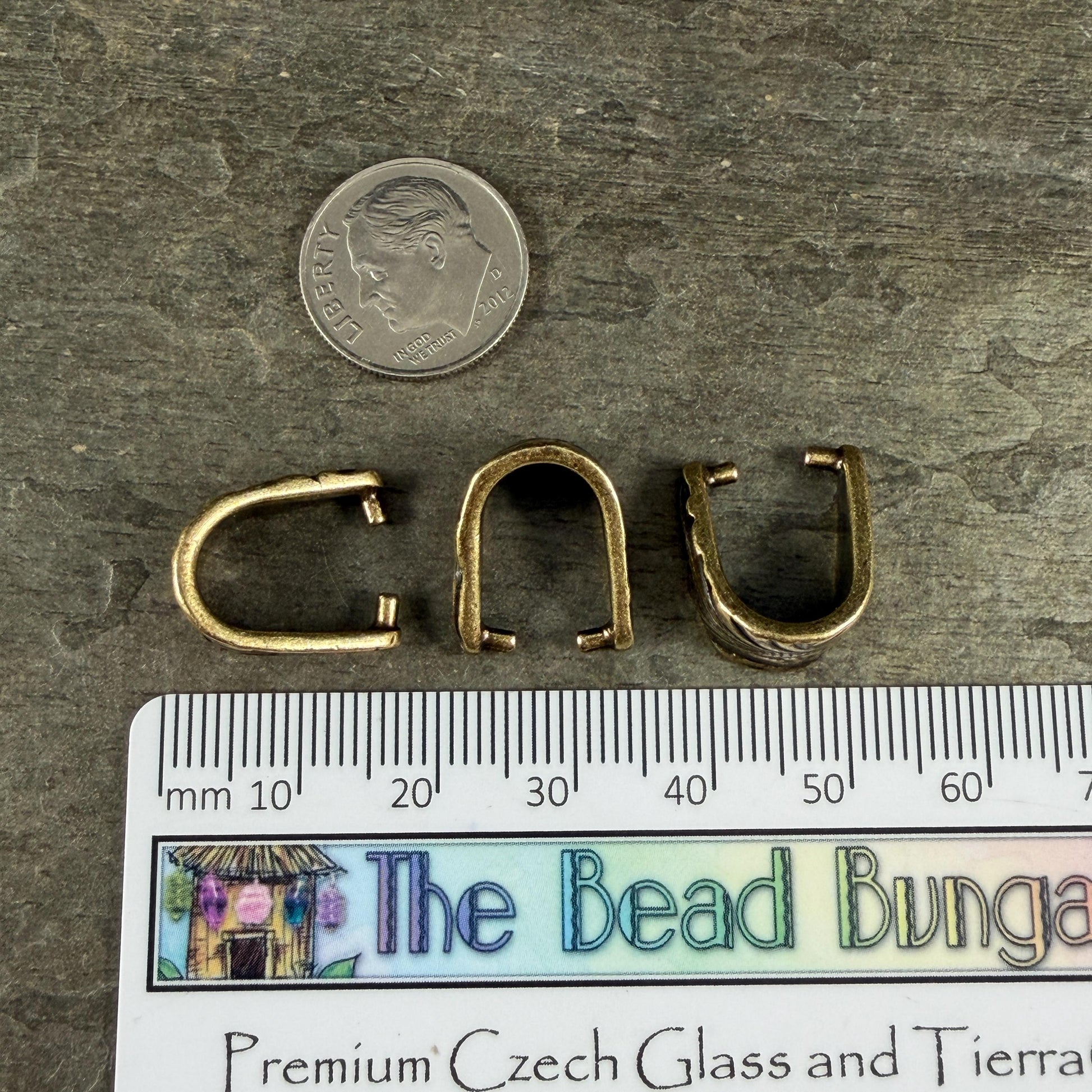TierraCast 15.5mm Jardin Pinch Bail, Antiqued Brass Plated Pewter (PF/886-57) * Qty. 2