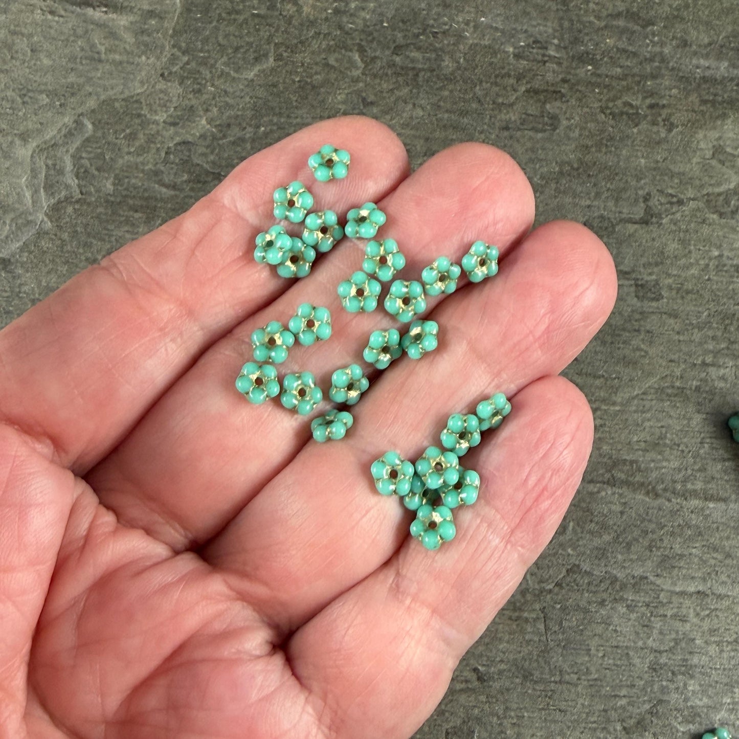 Czech Glass Beads - 5mm Daisy Spacer, Turquoise with Gold Wash (DaisySp5) * Qty. 50