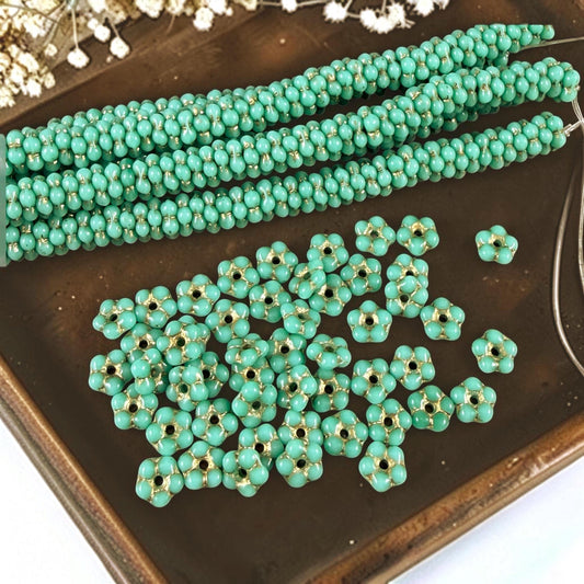 Czech Glass Beads - 5mm Daisy Spacer, Turquoise with Gold Wash (DaisySp5) * Qty. 50