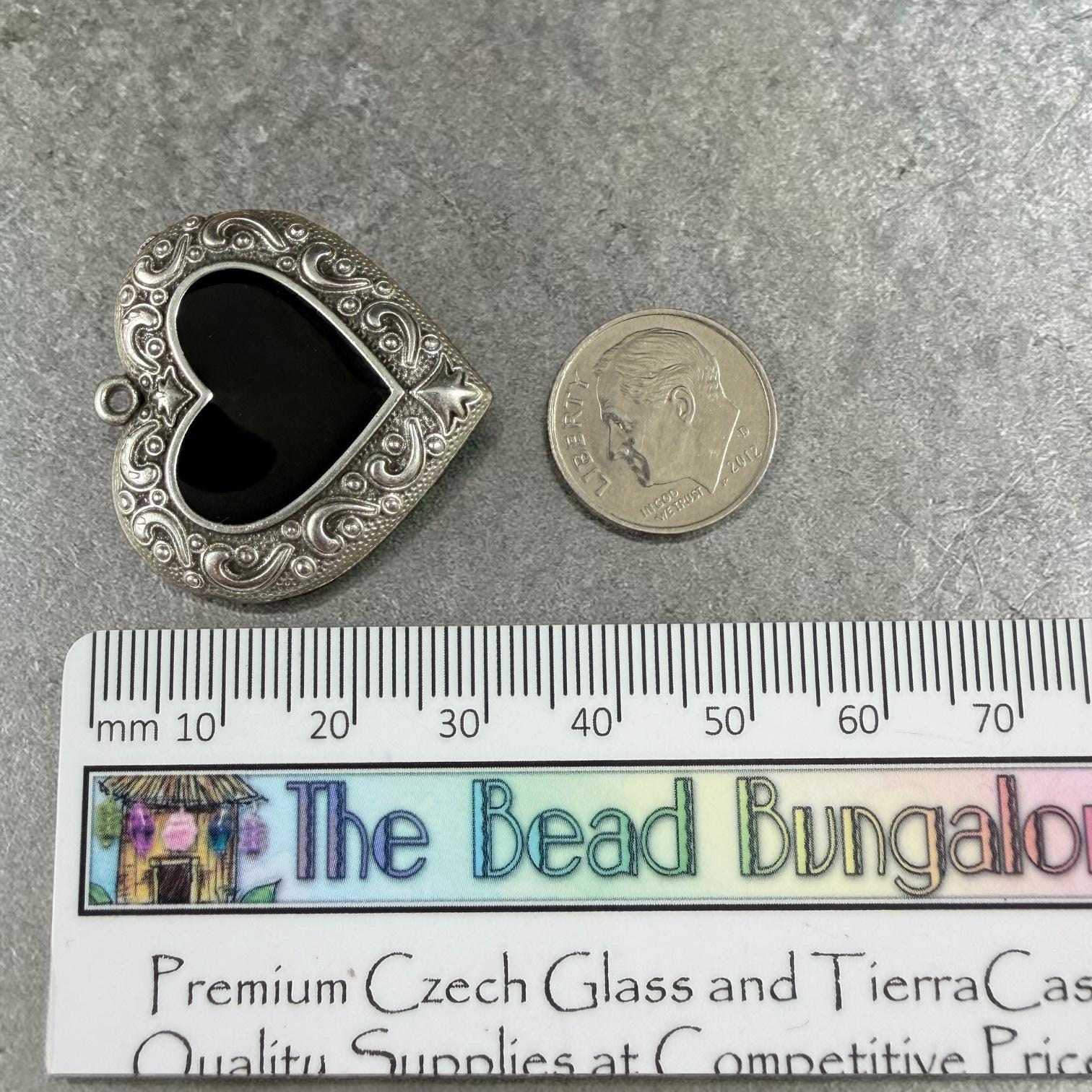 Antiqued Silver 31mm Heart Pendant with Black Enamel Center (PF/15293-72-0565) * Qty. 1