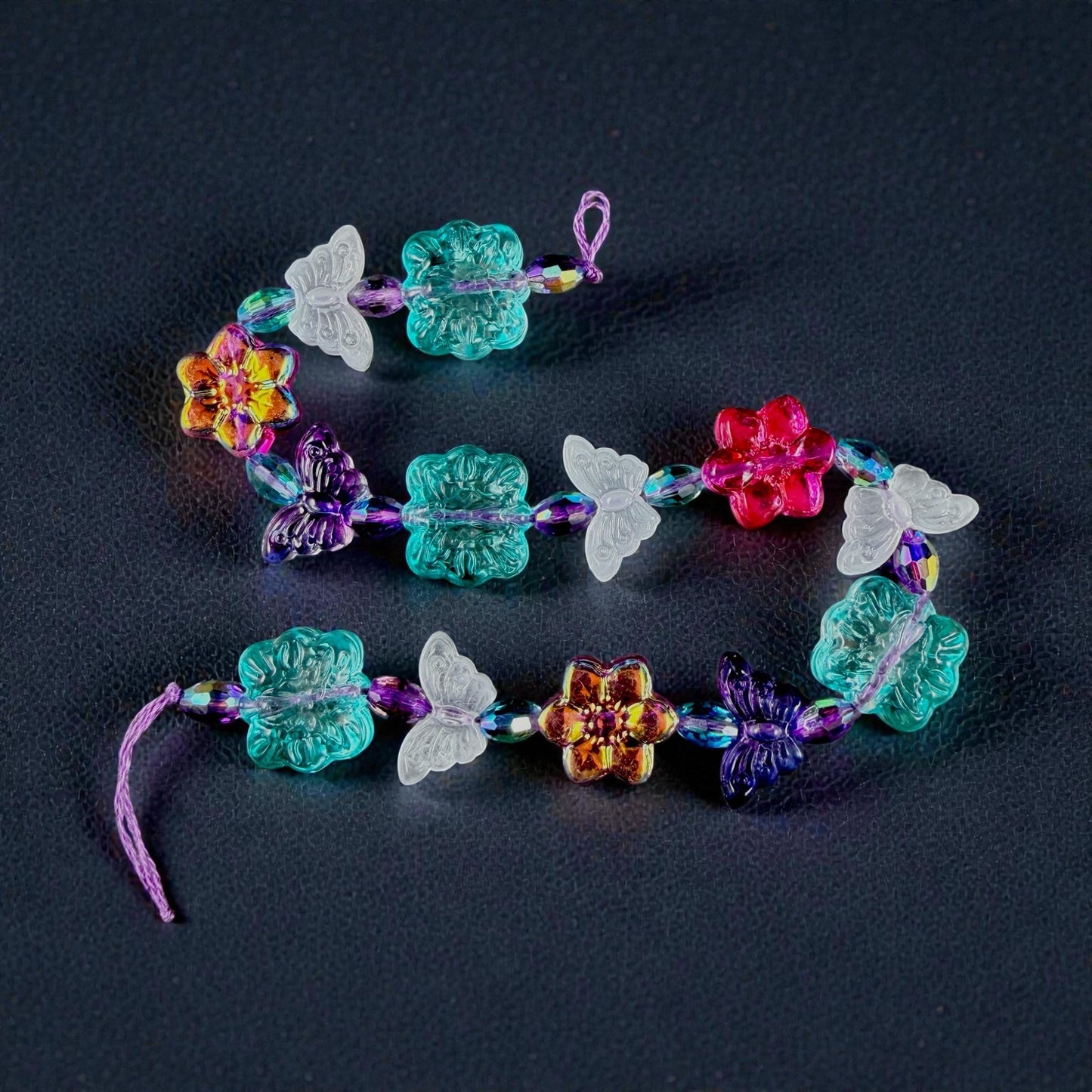 Colorful Flower and Butterfly Bead Mix, Glass Beads, Nature Theme (DZ-525.22) * 8" Strand