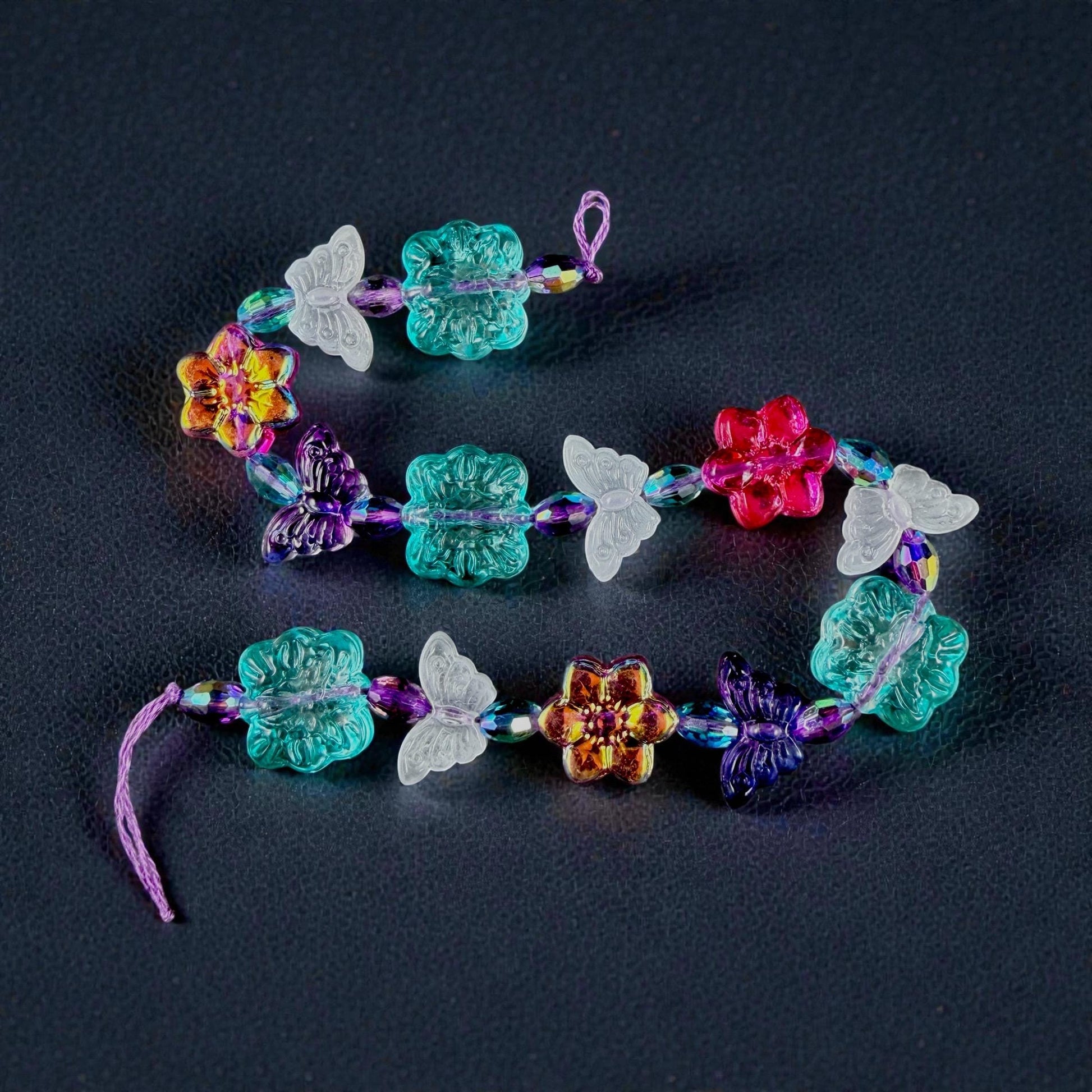 Colorful Flower and Butterfly Bead Mix, Glass Beads, Nature Theme (DZ-525.22) * 8" Strand