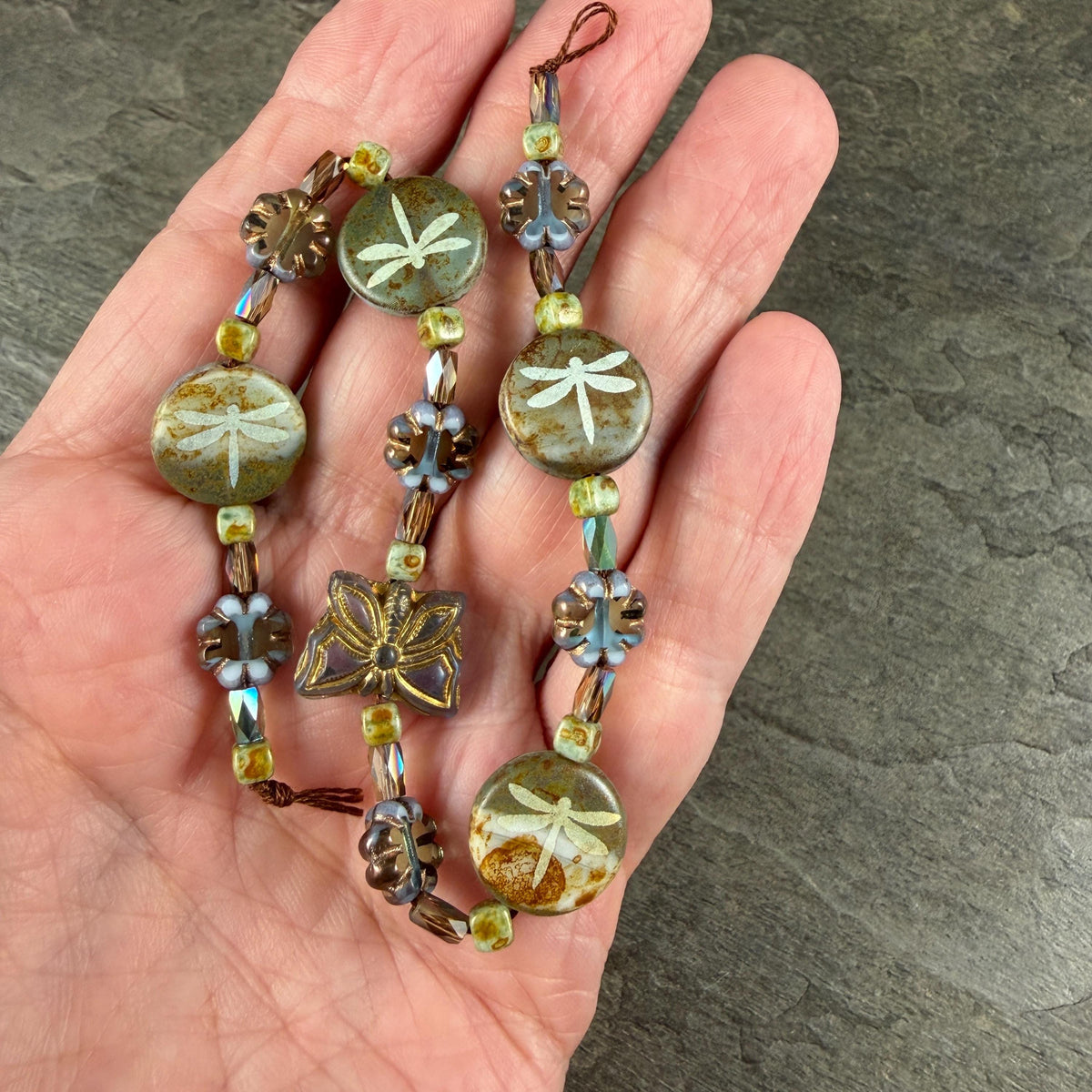 Czech Glass Beads - Nature Theme Dragonfly & Butterfly Bead Mix - DZ526.17 - 9" Strand