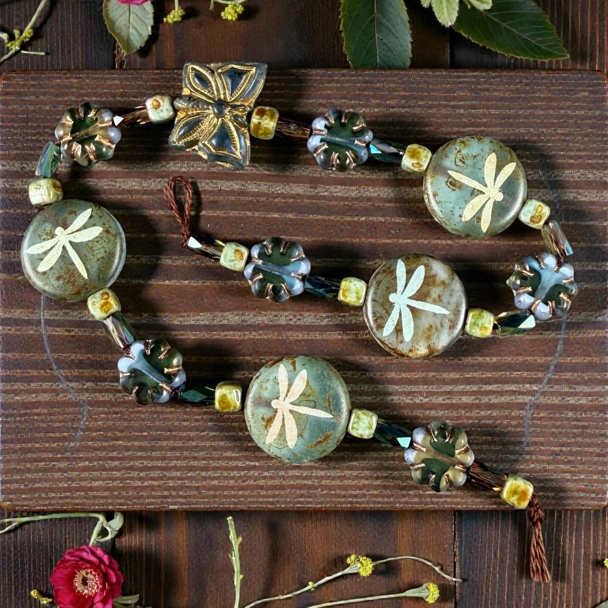 Czech Glass Beads - Nature Theme Dragonfly & Butterfly Bead Mix - DZ526.17 - 9" Strand