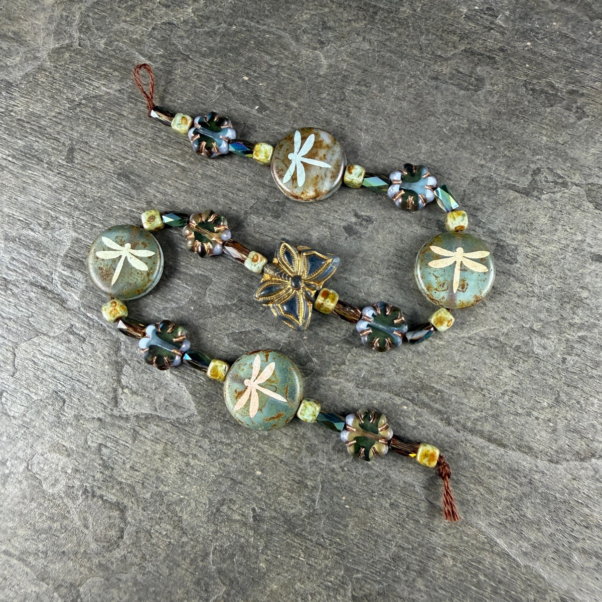 Czech Glass Beads - Nature Theme Dragonfly & Butterfly Bead Mix - DZ526.17 - 9" Strand