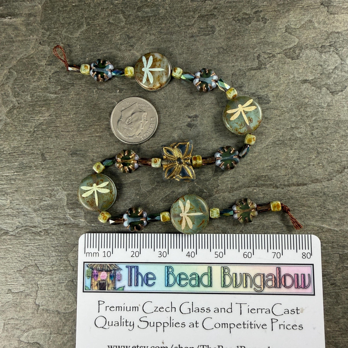Czech Glass Beads - Nature Theme Dragonfly & Butterfly Bead Mix - DZ526.17 - 9" Strand