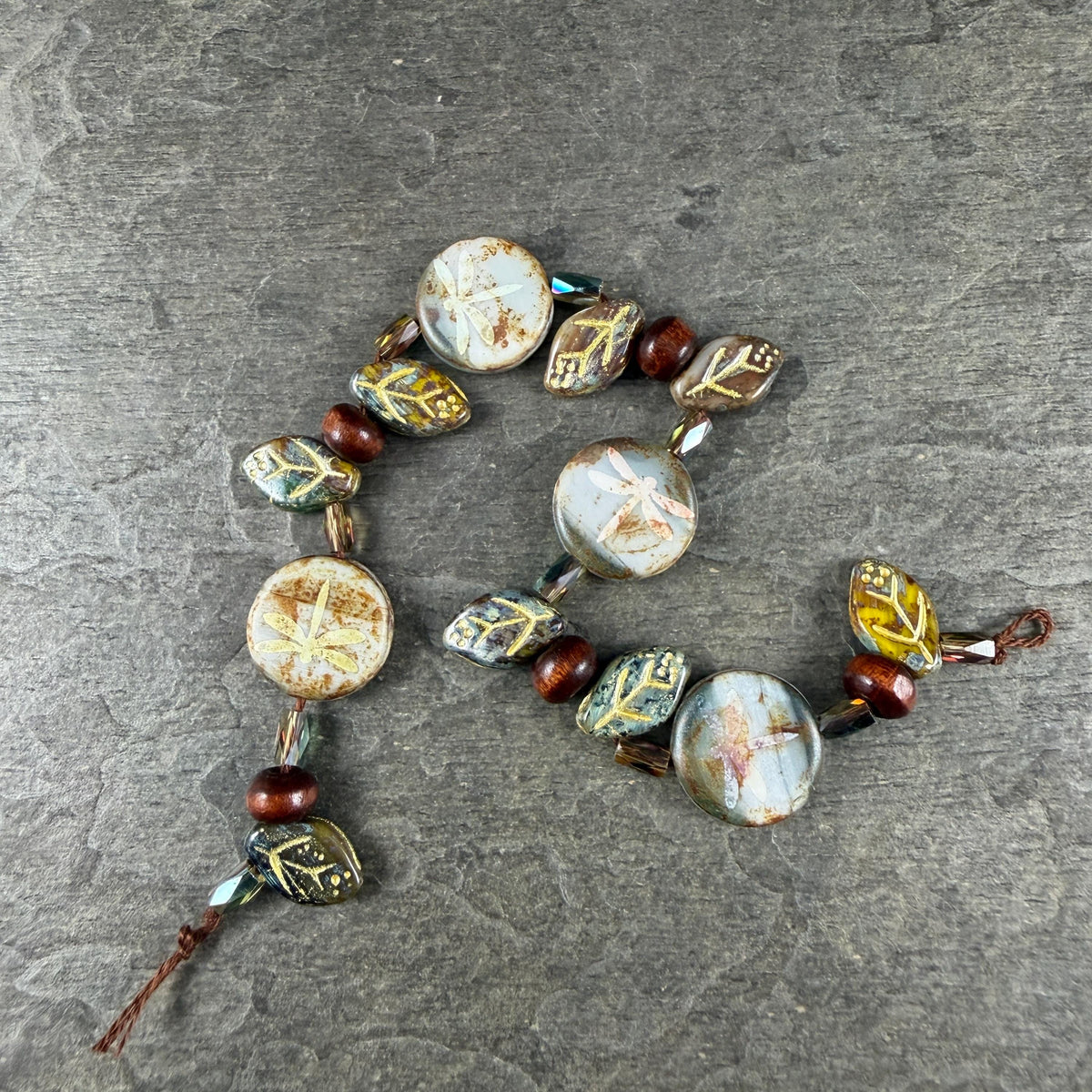 Nature Theme, Czech Glass Beads, Dragonfly Coin Exclusive Mix (DZ526.15) - 7" Strand