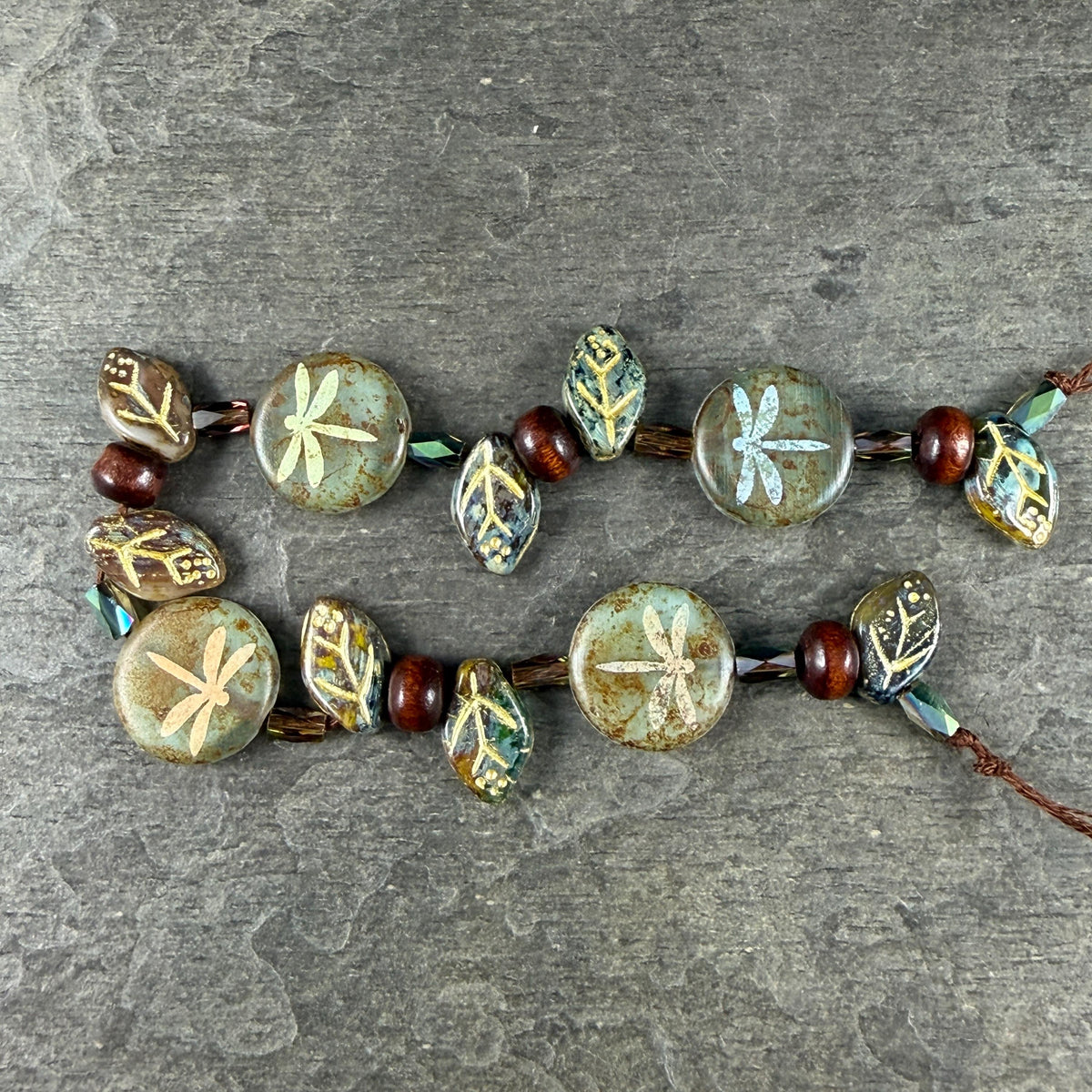 Nature Theme, Czech Glass Beads, Dragonfly Coin Exclusive Mix (DZ526.15) - 7" Strand