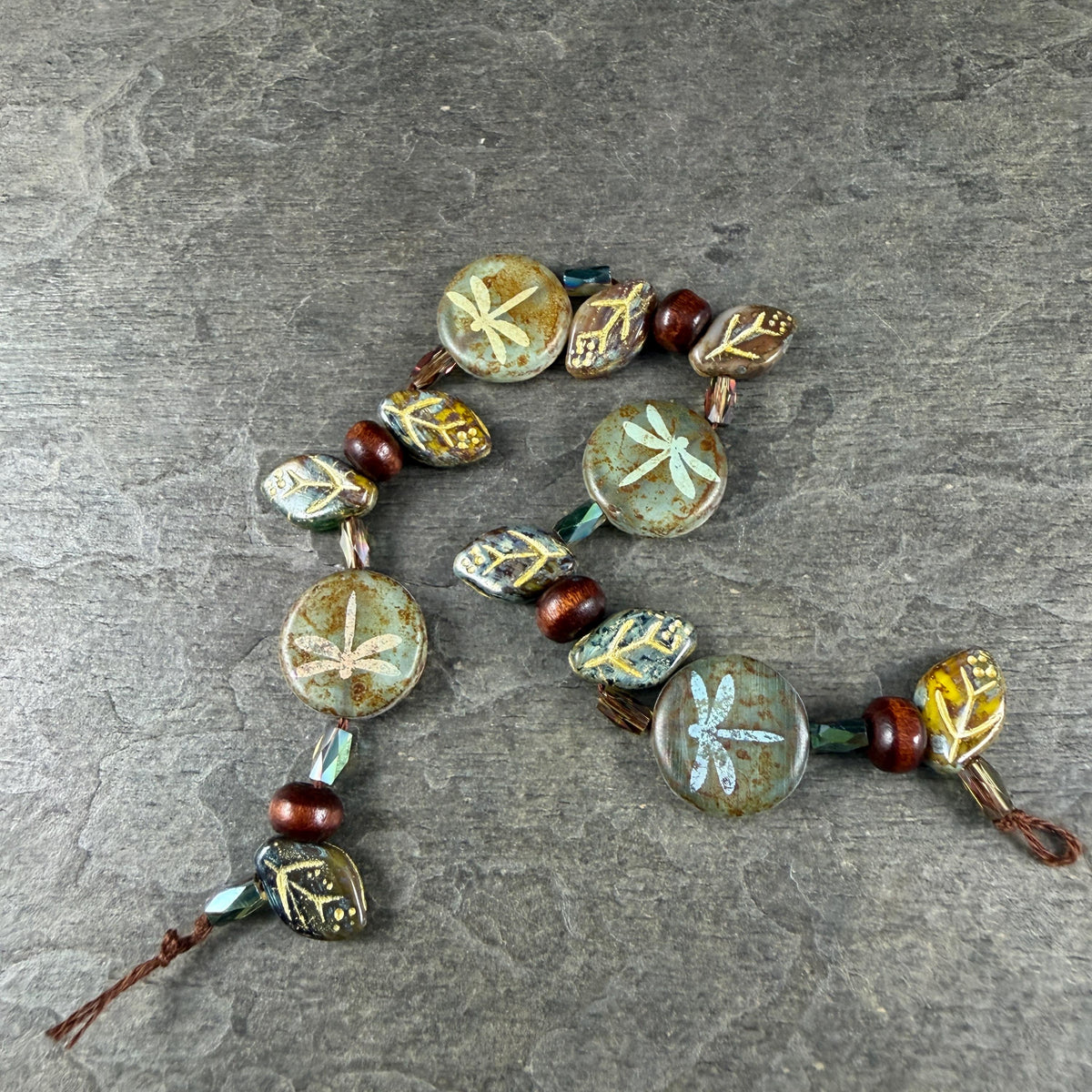 Nature Theme, Czech Glass Beads, Dragonfly Coin Exclusive Mix (DZ526.15) - 7" Strand