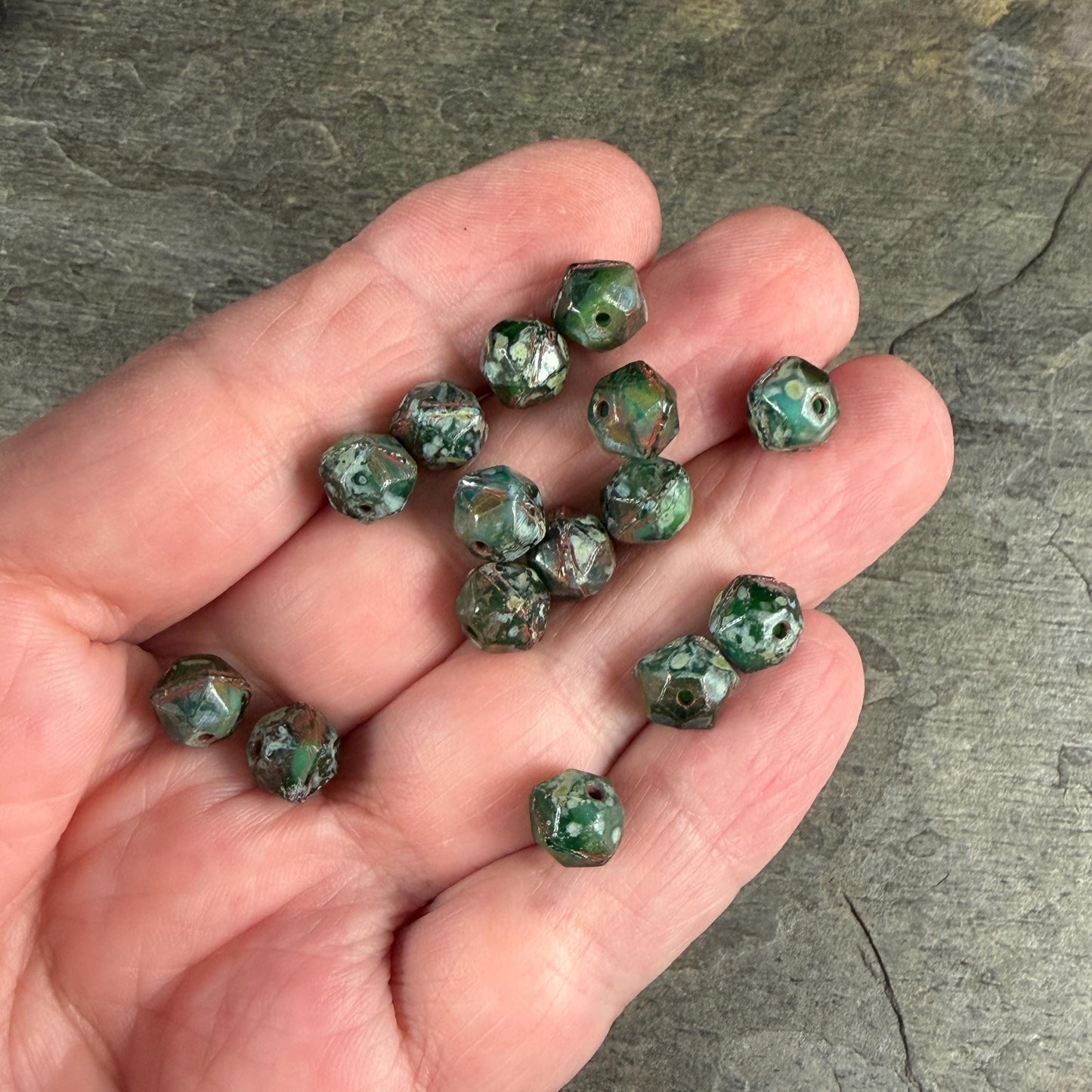 Czech Glass Beads - 8mm English Cut, Emerald and Green Apple Picasso (EC/N-1303B) * Qty. 20