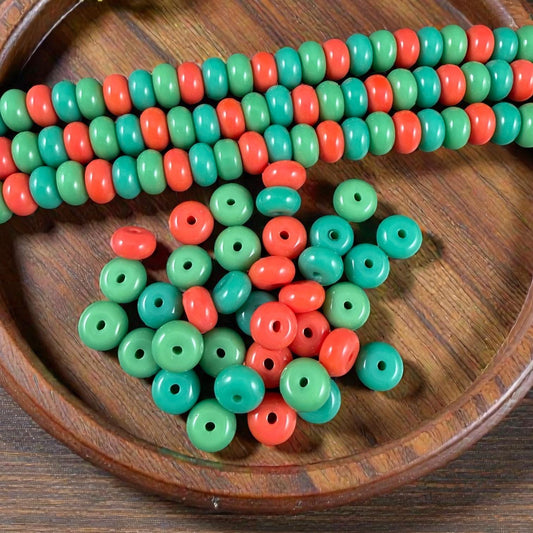 Glass Beads - 8x5mm Rondelles, Turquoise and Orange - 36 Beads