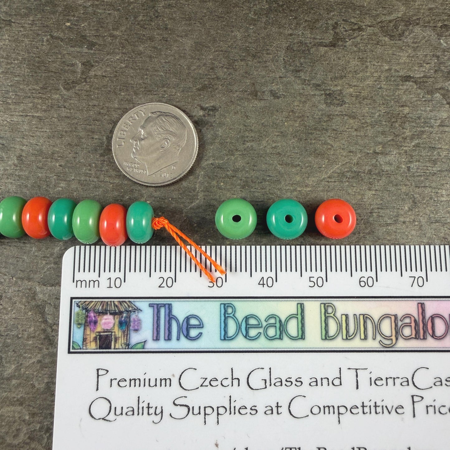 Glass Beads - 8x5mm Rondelles, Turquoise and Orange - 36 Beads