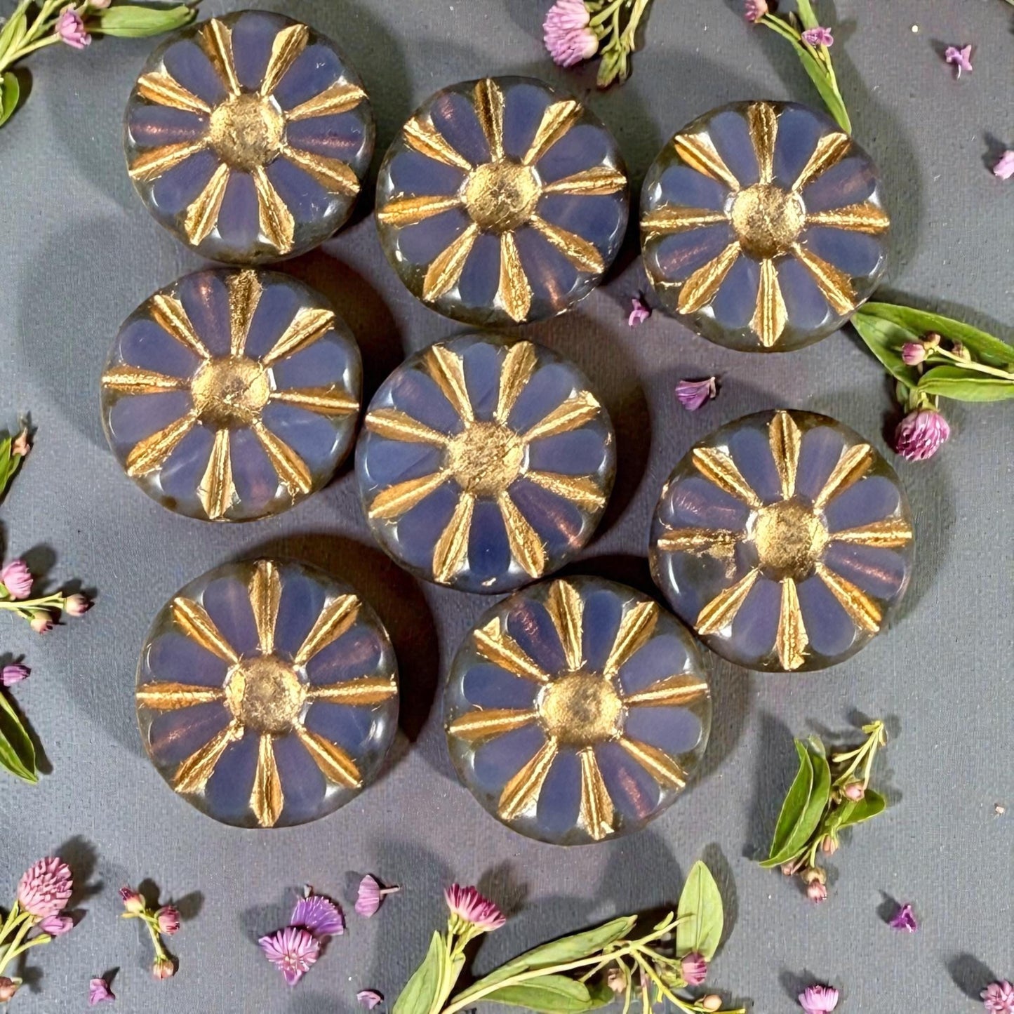 Czech Glass Beads, 12.5mm Table-Cut Coin, Milky Lavender with Gold Wash (TCF-67) * Qty. 8