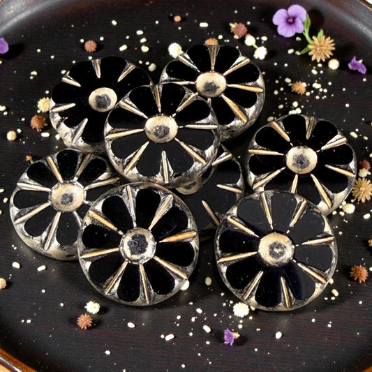Czech Glass Beads, 12.5mm Table-Cut Coin, Black with Gold Wash (TCF-68) * Qty. 8