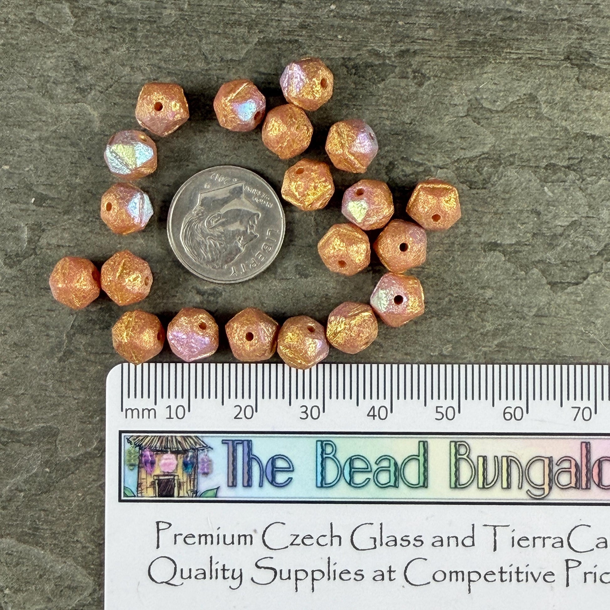 Czech Glass Beads, 8mm English Cut, Etched Salmon Pink with AB and Gold Finishes (EC8/N-0225) * Qty. 20