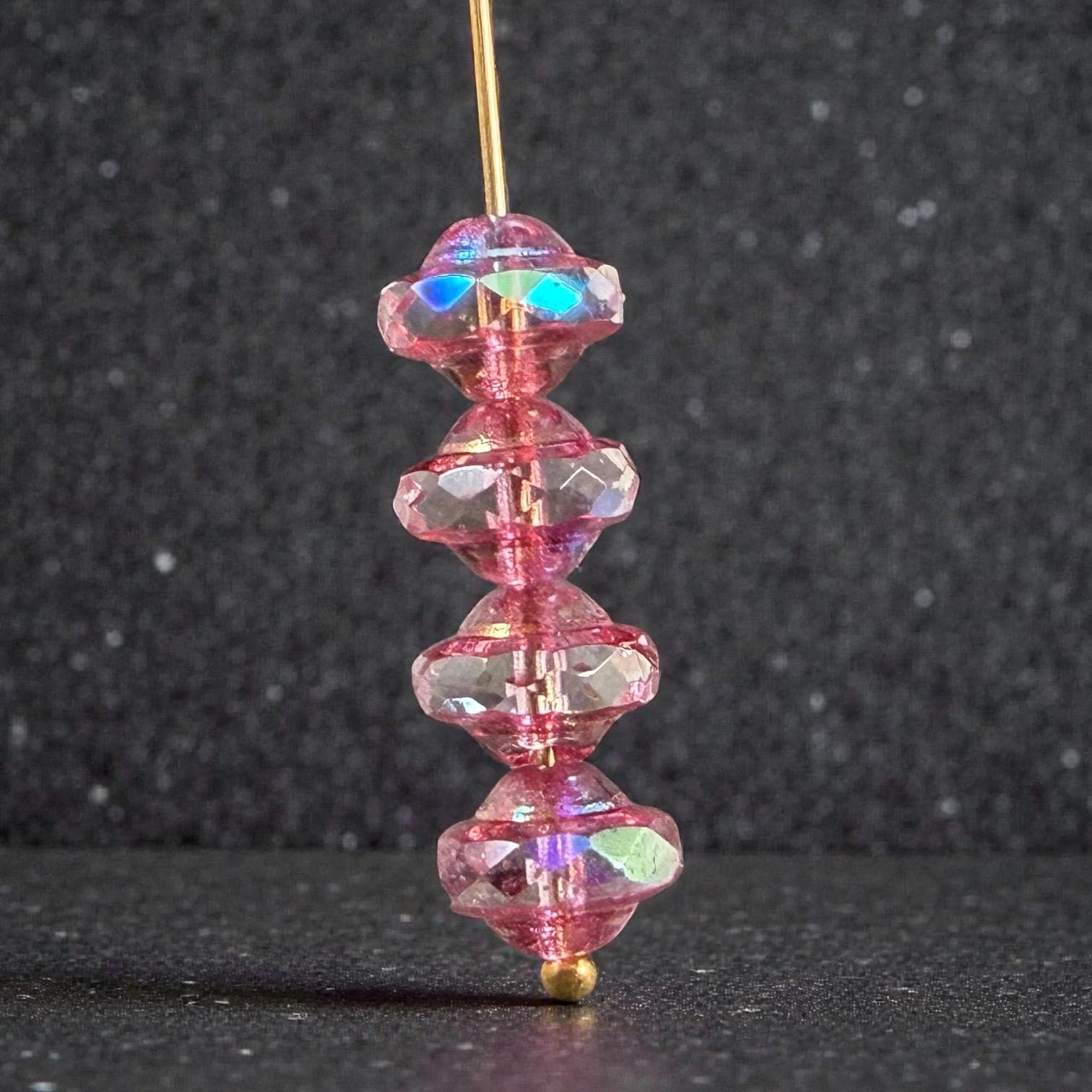 Czech Glass Beads - 6x8mm Faceted Bicone, Clear with Pink Picasso and AB Finishes (SAT/N-0469) * 15 Beads