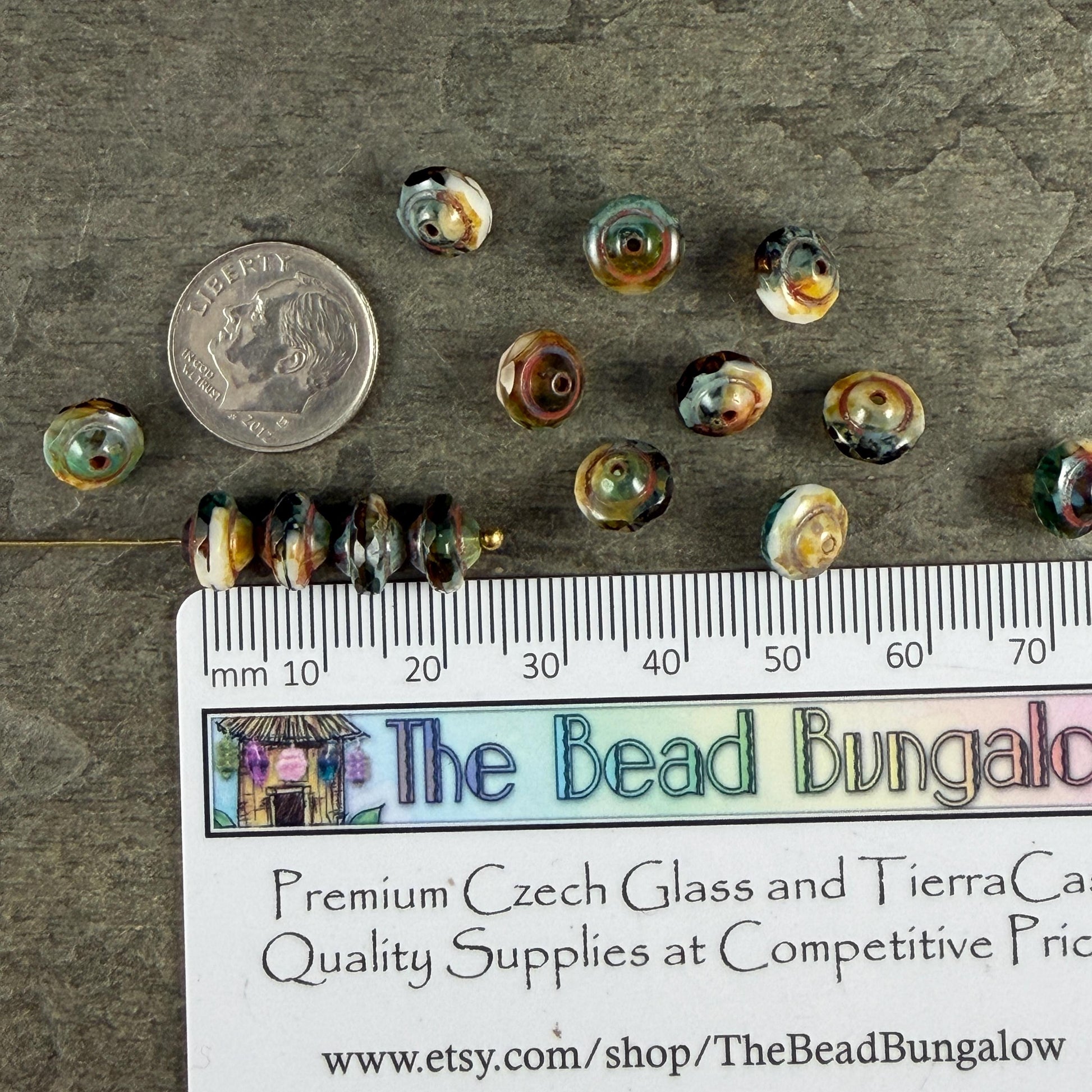 Czech Glass Beads - 6x8mm Faceted Bicone, Aqua, White and Topaz with Picasso (SAT/N-0403) * 15 Beads