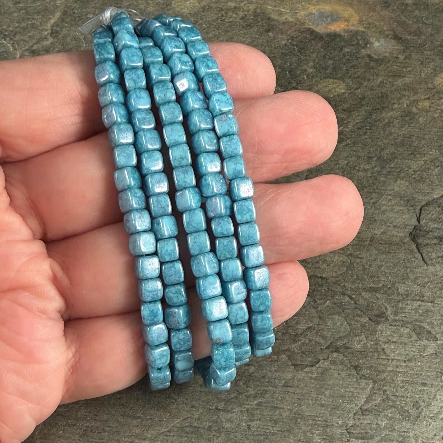 Czech Glass Beads - 4mm Cube, Slate Blue Picasso Luster (CUB/N-0140) * Qty. 40