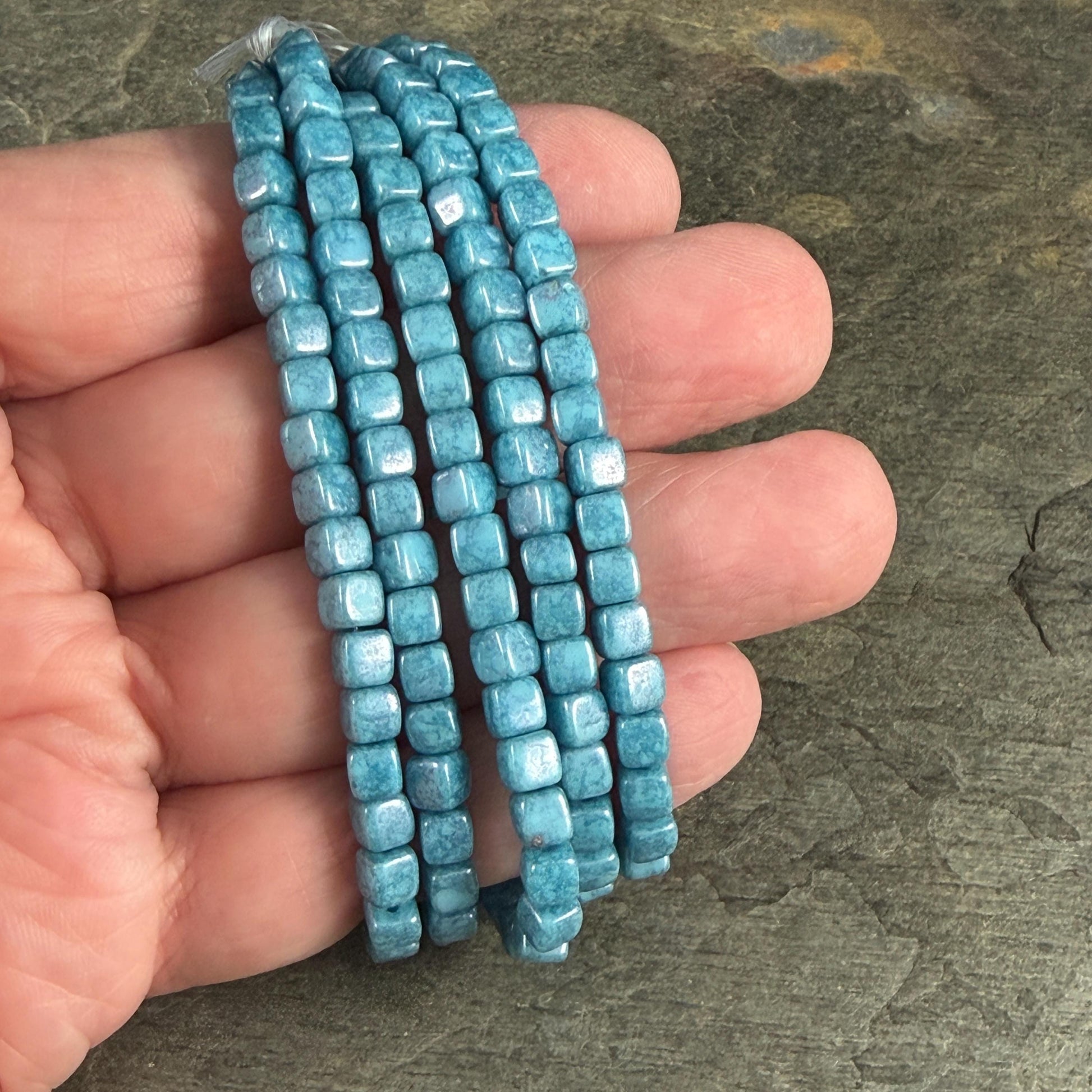 Czech Glass Beads - 4mm Cube, Slate Blue Picasso Luster (CUB/N-0140) * Qty. 40