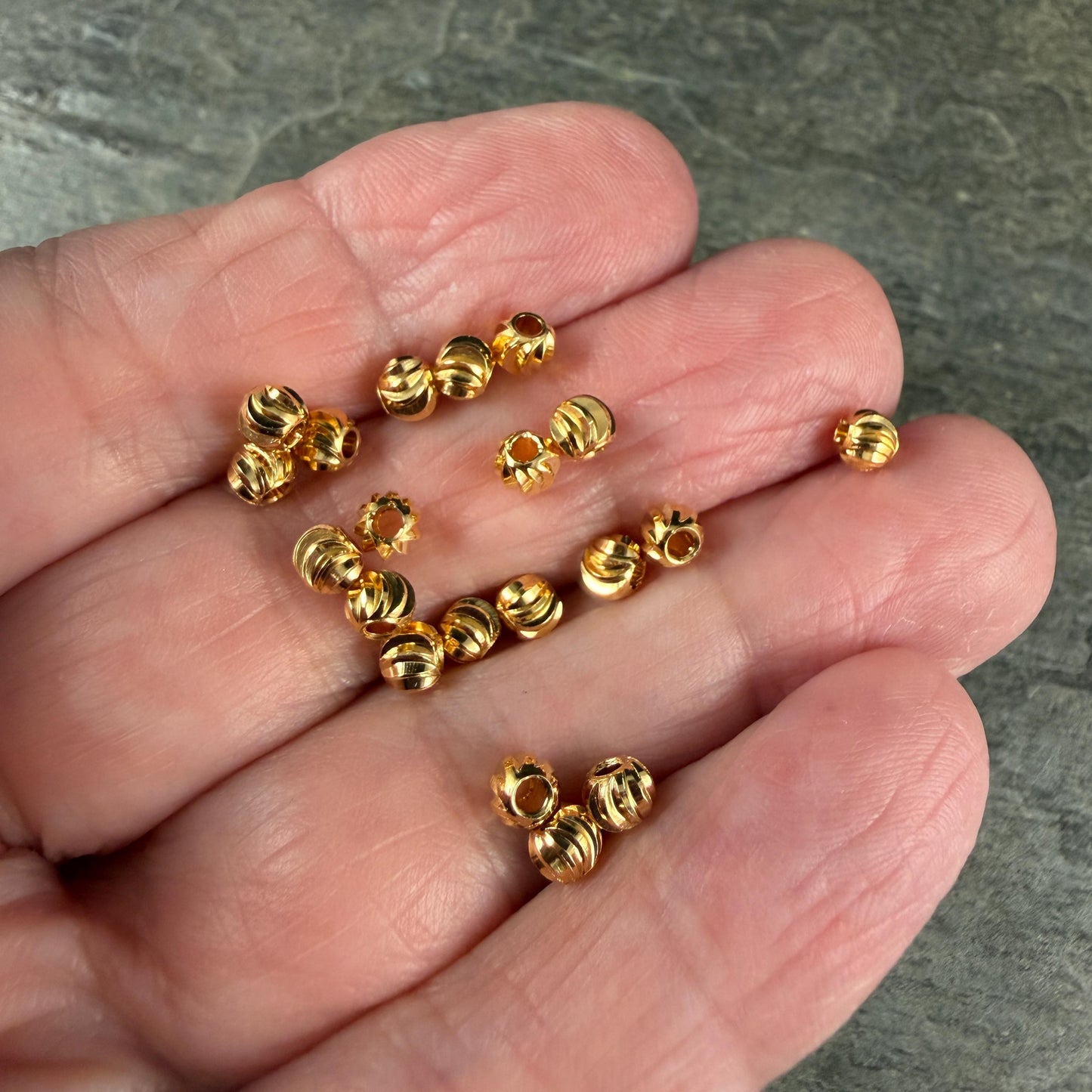 Diamond Cut 4mm Round Bead, 24k Gold Plated Brass, Nickel Free (PF/793-40-12) * Qty. 20