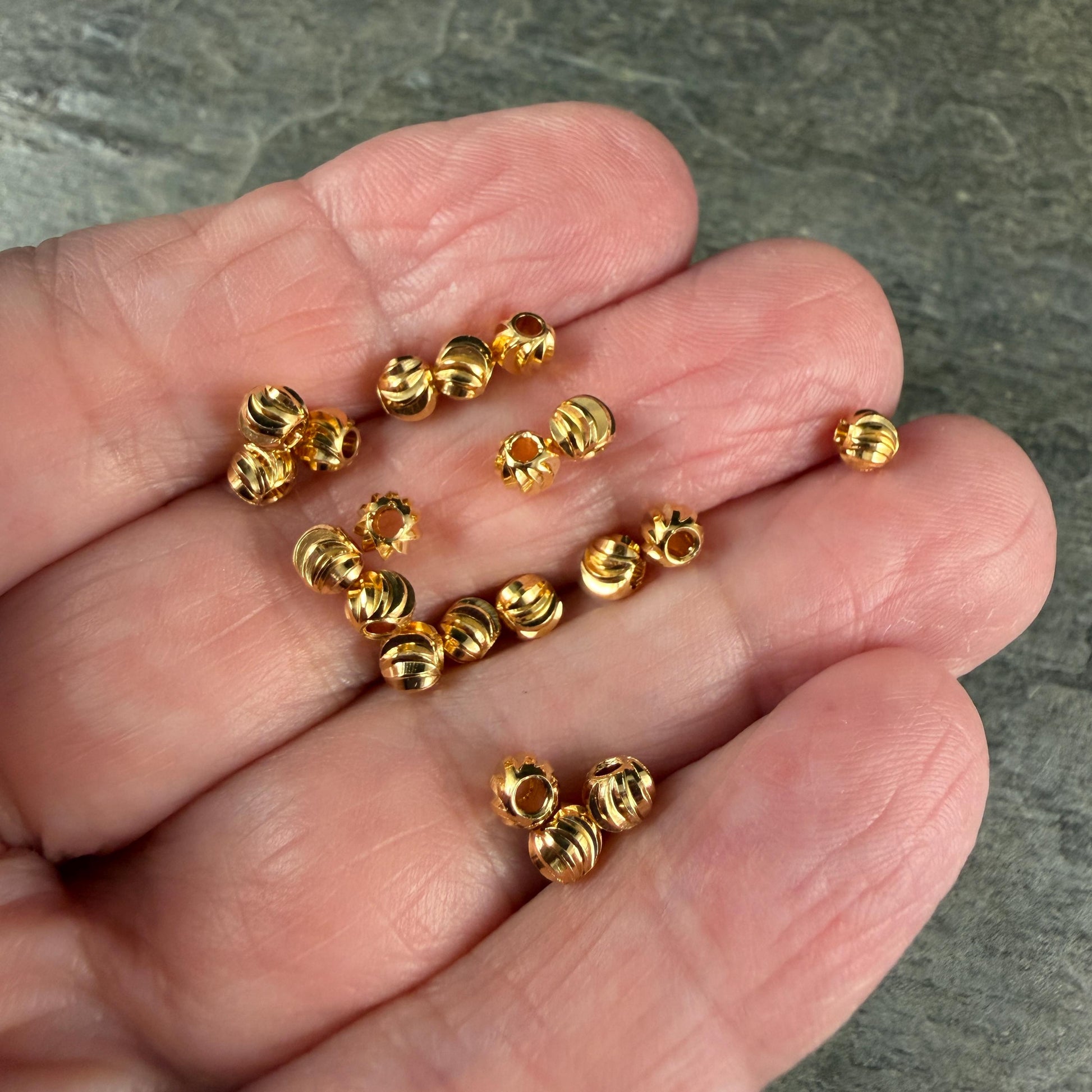 Diamond Cut 4mm Round Bead, 24k Gold Plated Brass, Nickel Free (PF/793-40-12) * Qty. 20