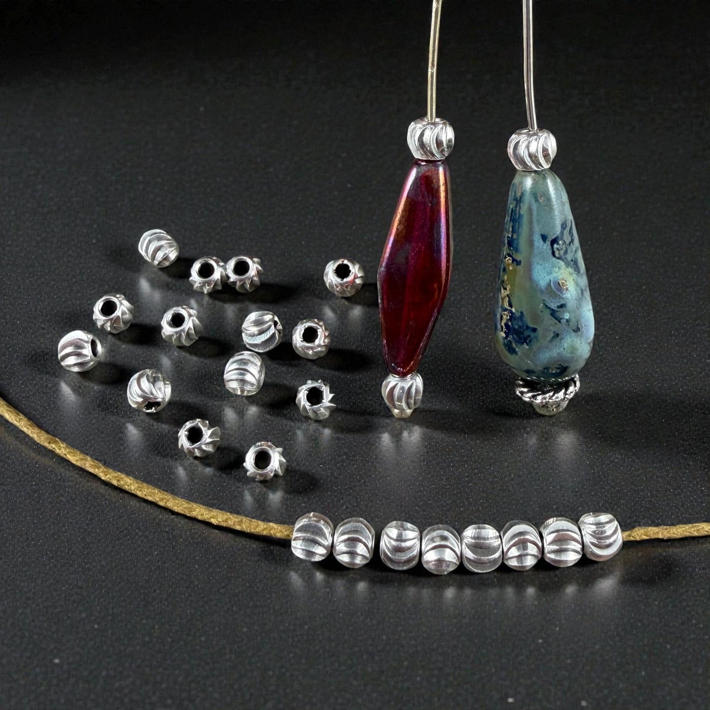 Diamond Cut 4mm Round Bead, Antiqued Silver Plated Brass (PF/793-40-77) * Qty. 20