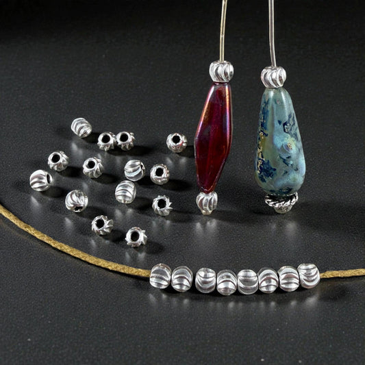 Diamond Cut 4mm Round Bead, Antiqued Silver Plated Brass (PF/793-40-77) * Qty. 20