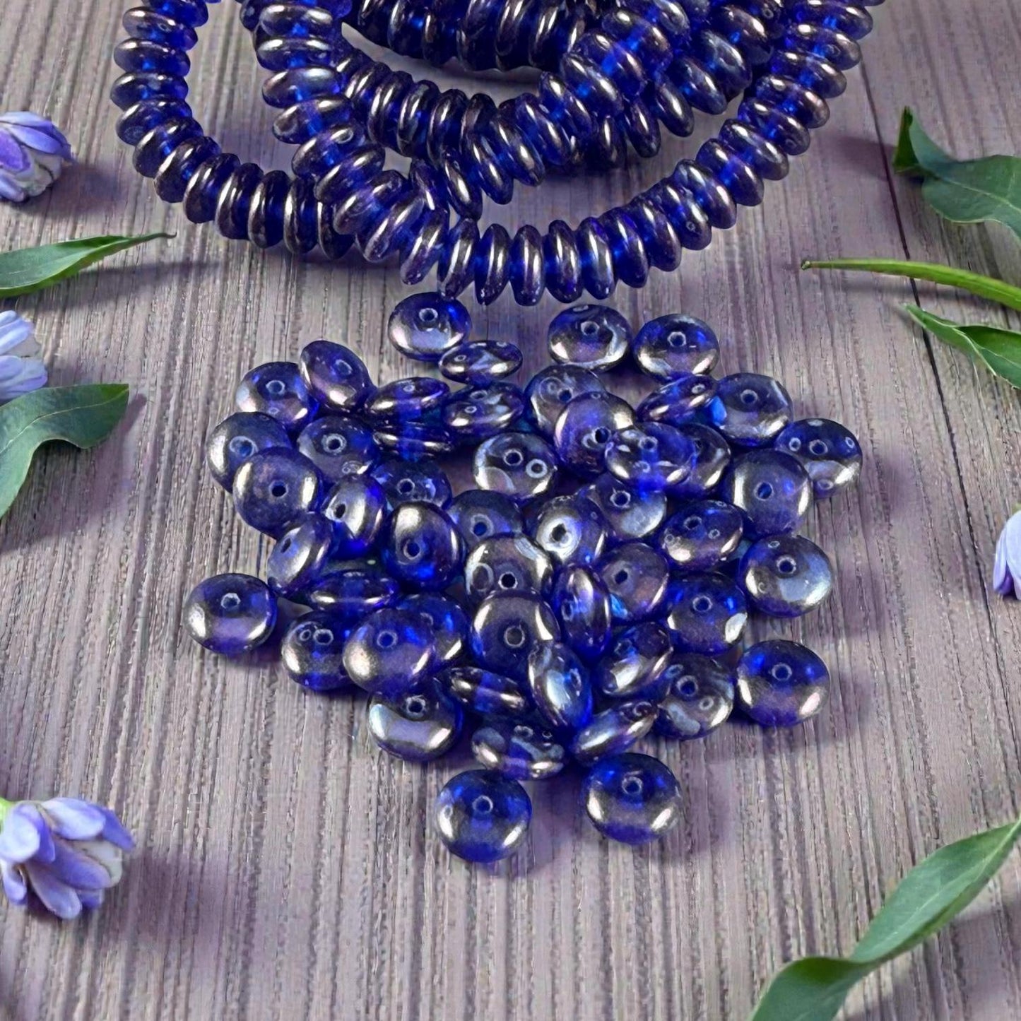 Czech Glass Beads - 6x2mm Heishi Rondelle, Cobalt Blue with Picasso Luster (DSC/N-1243) * Qty. 50