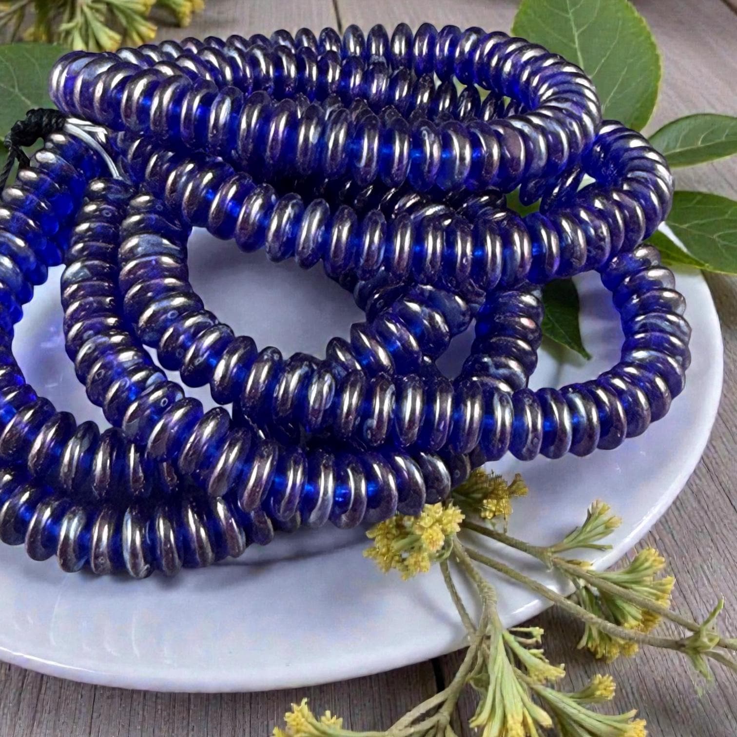 Czech Glass Beads - 6x2mm Heishi Rondelle, Cobalt Blue with Picasso Luster (DSC/N-1243) * Qty. 50