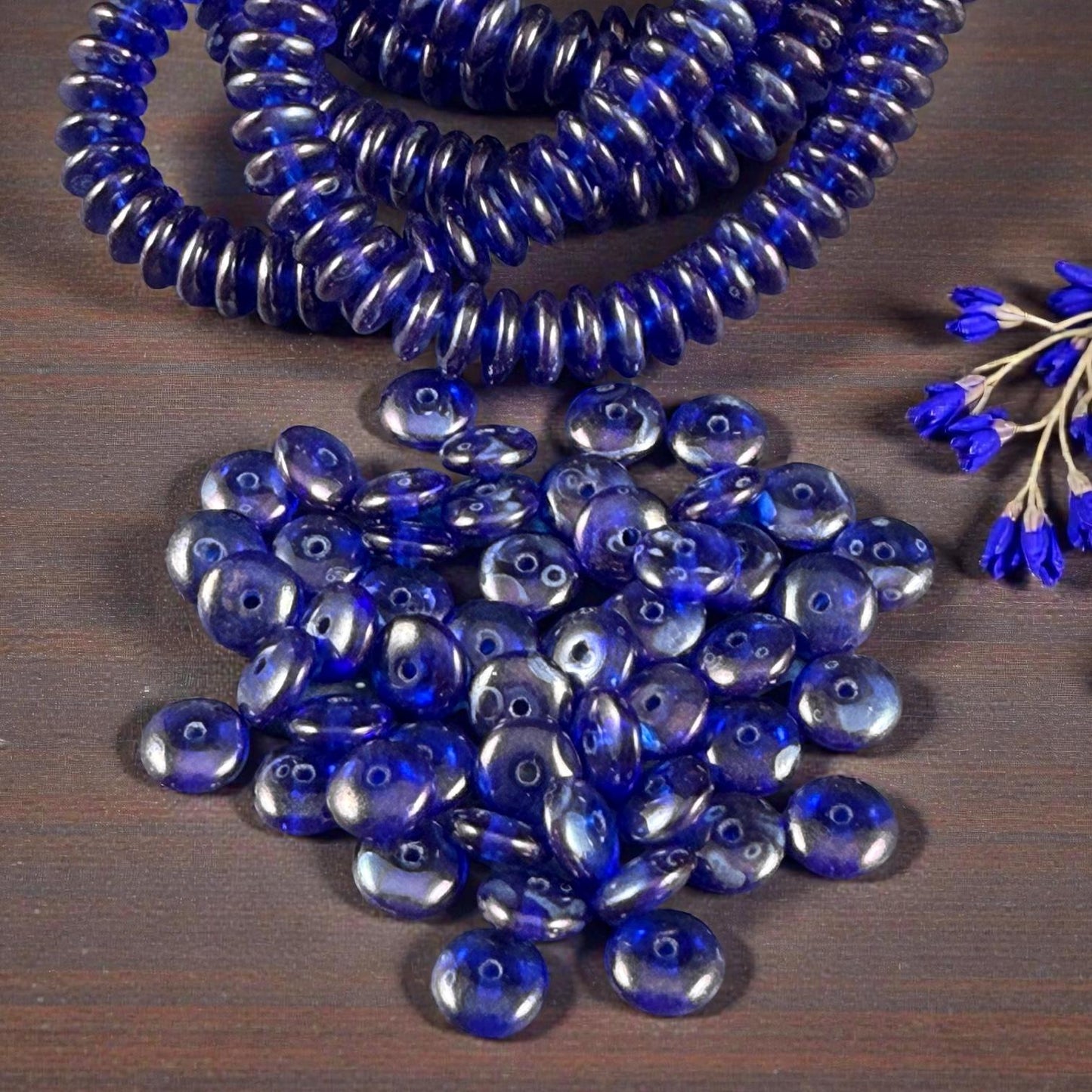 Czech Glass Beads - 6x2mm Heishi Rondelle, Cobalt Blue with Picasso Luster (DSC/N-1243) * Qty. 50