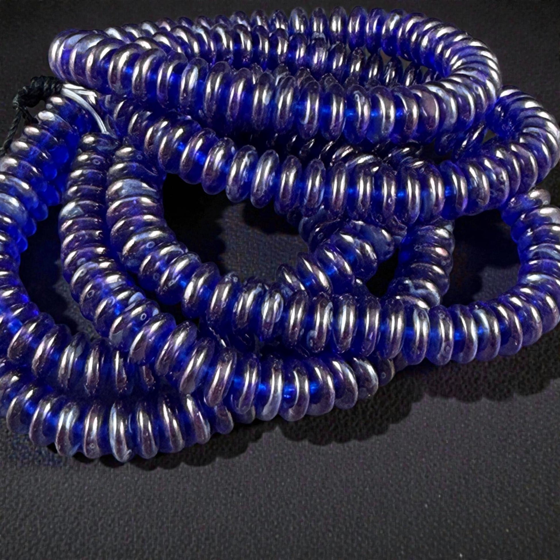 Czech Glass Beads - 6x2mm Heishi Rondelle, Cobalt Blue with Picasso Luster (DSC/N-1243) * Qty. 50
