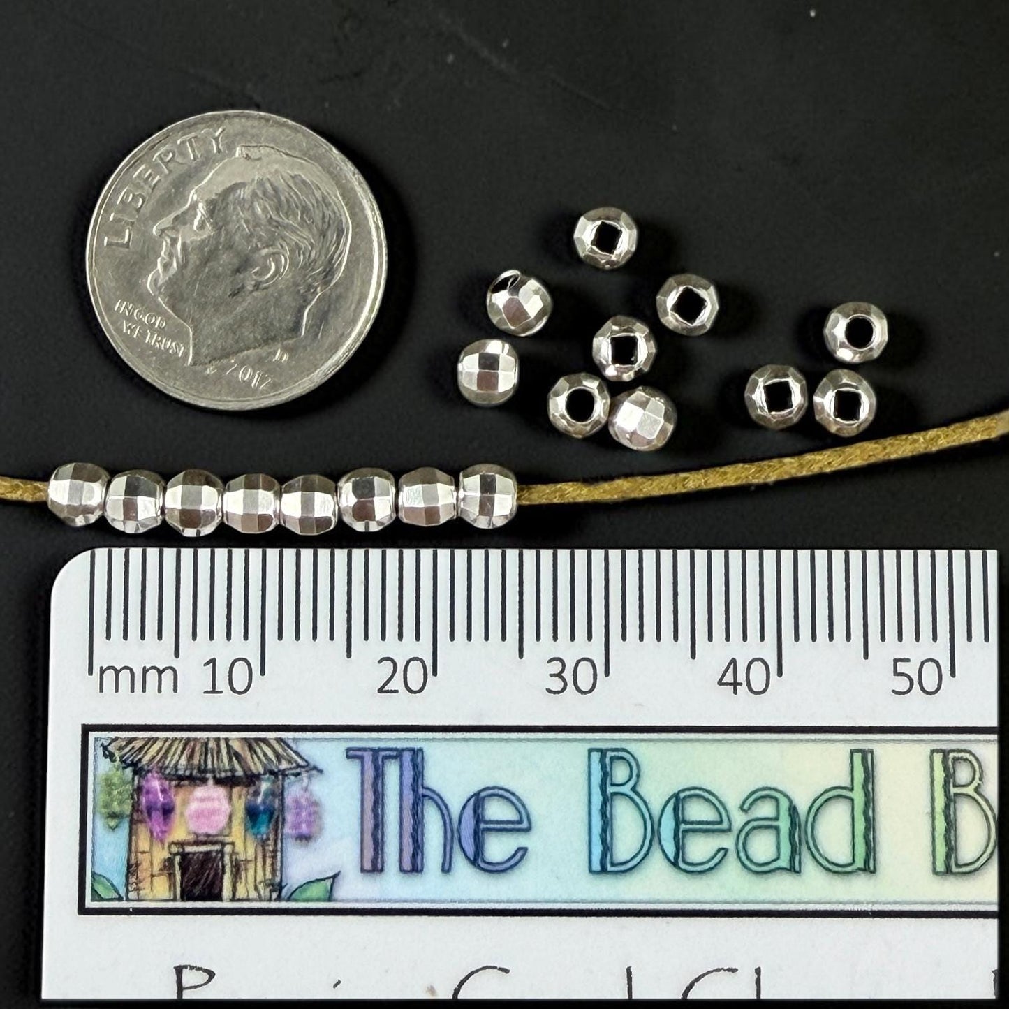 Faceted 4mm Round Bead, Antiqued Silver Plated Brass (PF/792-40-77) * Qty. 20