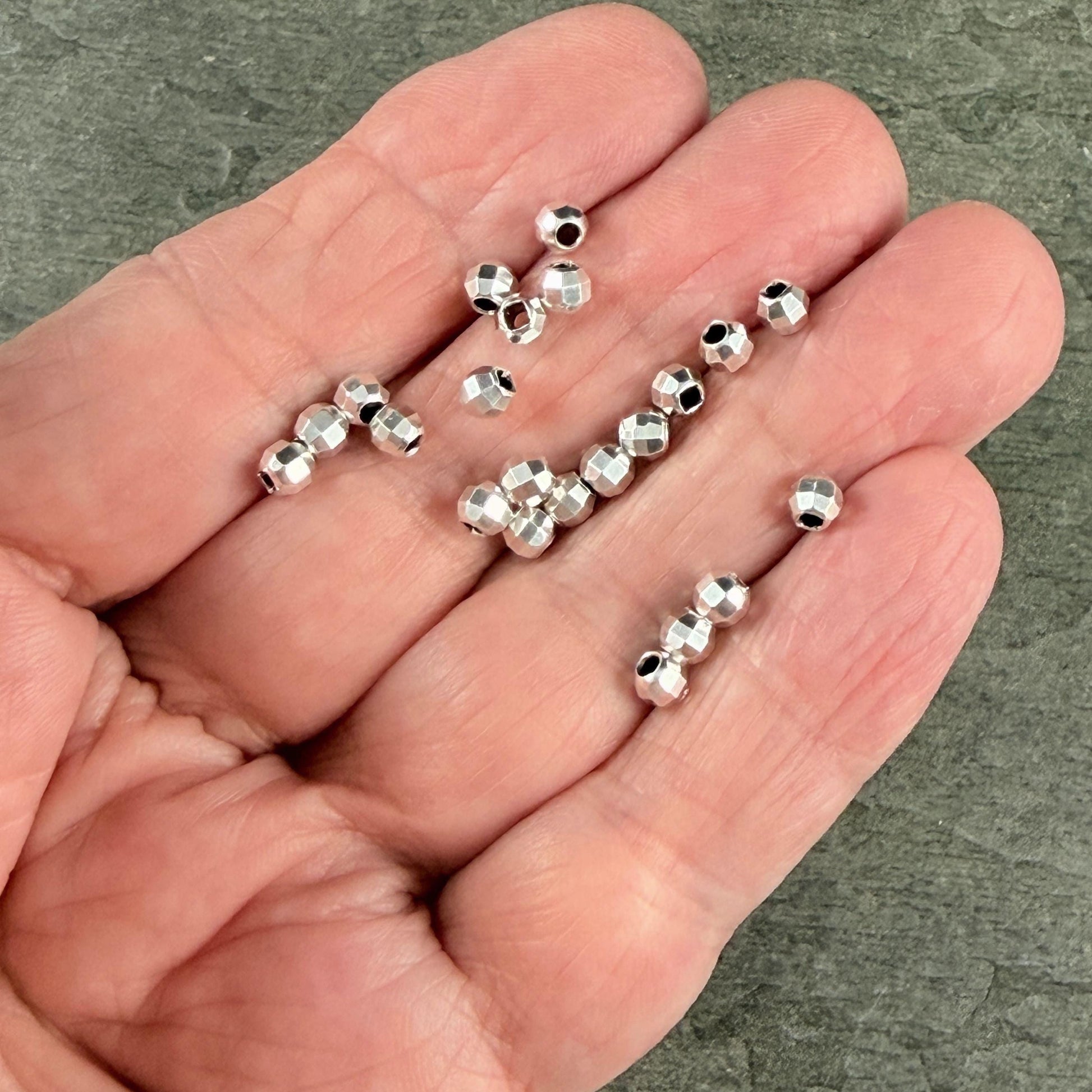 Faceted 4mm Round Bead, Antiqued Silver Plated Brass (PF/792-40-77) * Qty. 20