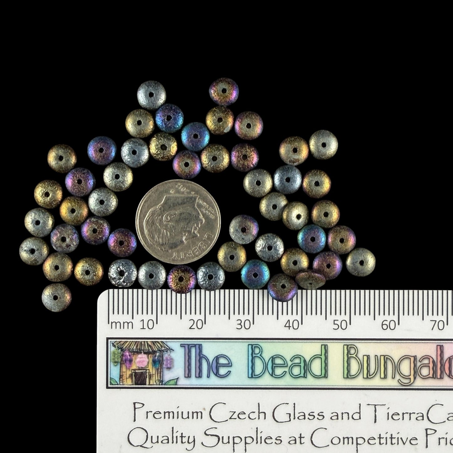 Czech Glass Beads - 6x2mm Heishi Rondelle, Metallic Blue Iris, Etched (DSC/N-0423) * Qty. 50