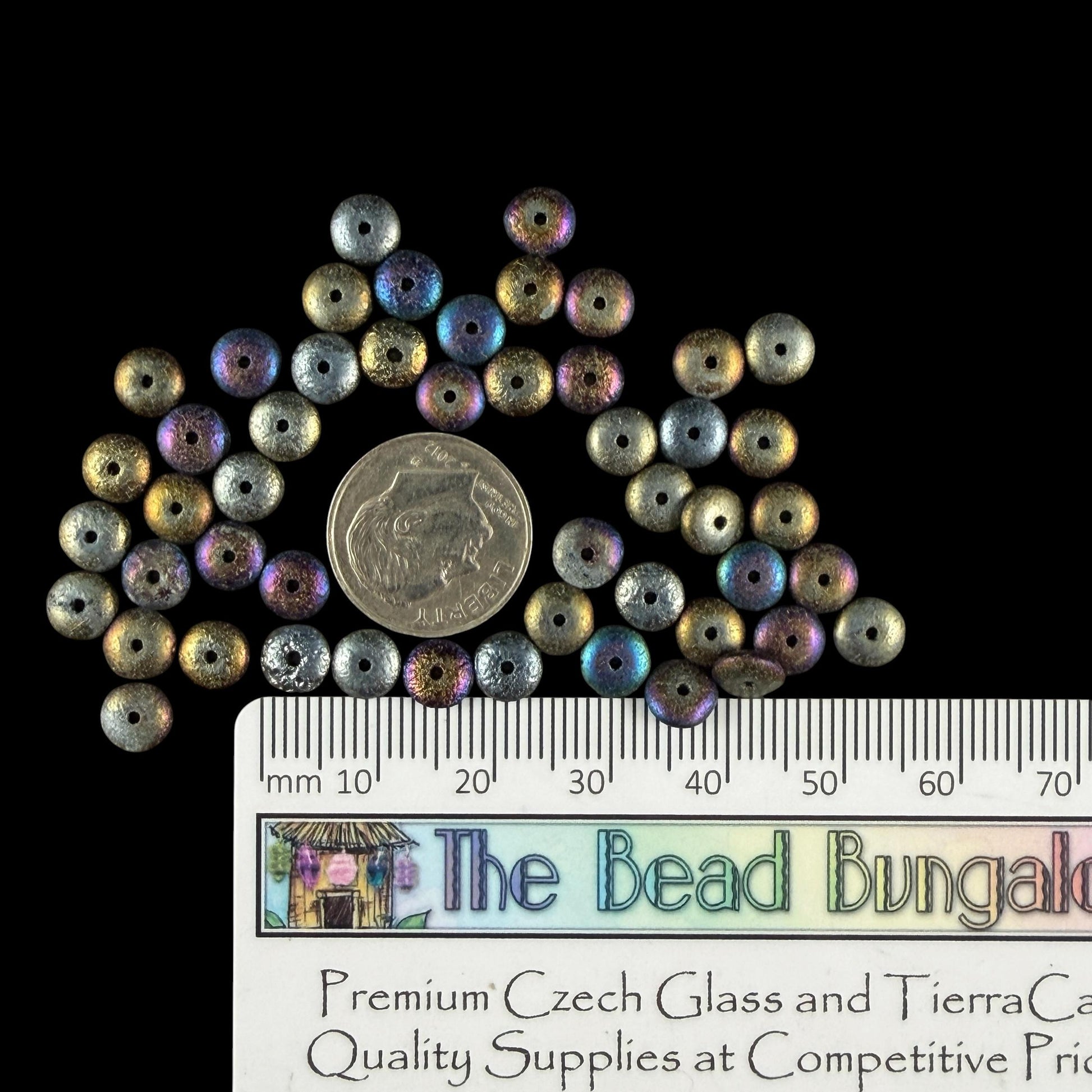 Czech Glass Beads - 6x2mm Heishi Rondelle, Metallic Blue Iris, Etched (DSC/N-0423) * Qty. 50
