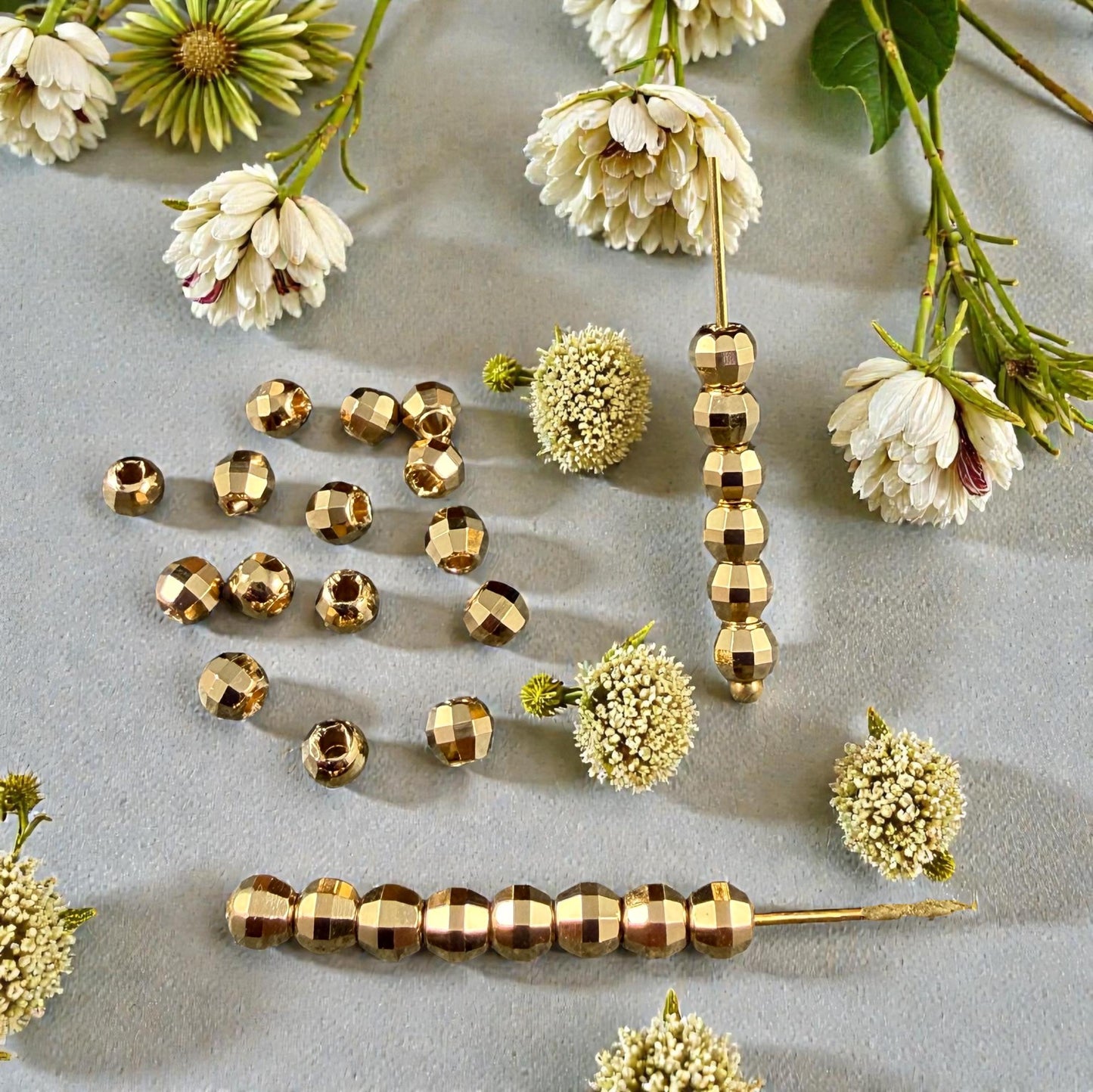 Faceted 4mm Round Bead, 24k Gold Plated Brass, Nickel Free (PF/792-40-12) * Qty. 20