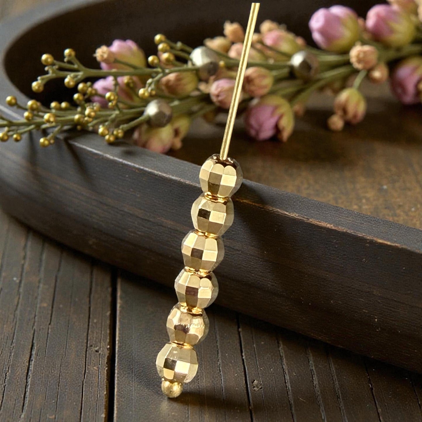 Faceted 4mm Round Bead, 24k Gold Plated Brass, Nickel Free (PF/792-40-12) * Qty. 20