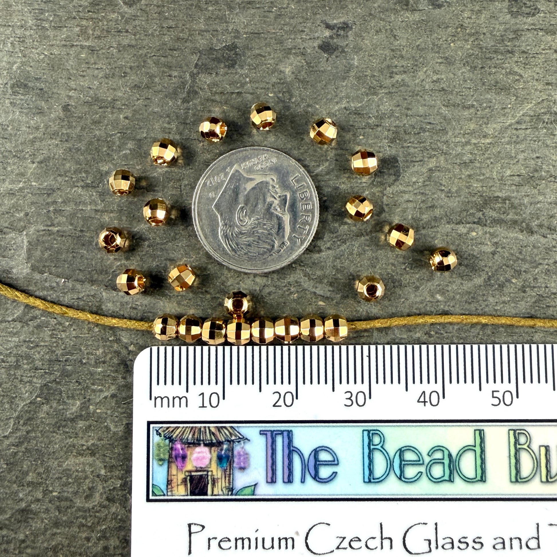Faceted 4mm Round Bead, 24k Gold Plated Brass, Nickel Free (PF/792-40-12) * Qty. 20