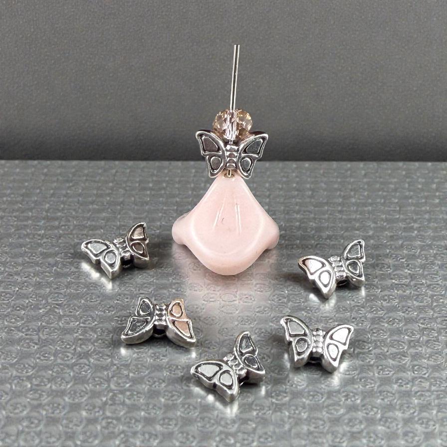 Butterfly Beads, 8x6mm Double-sided, Silver Plated (PF/12052-77) * Qty. 4