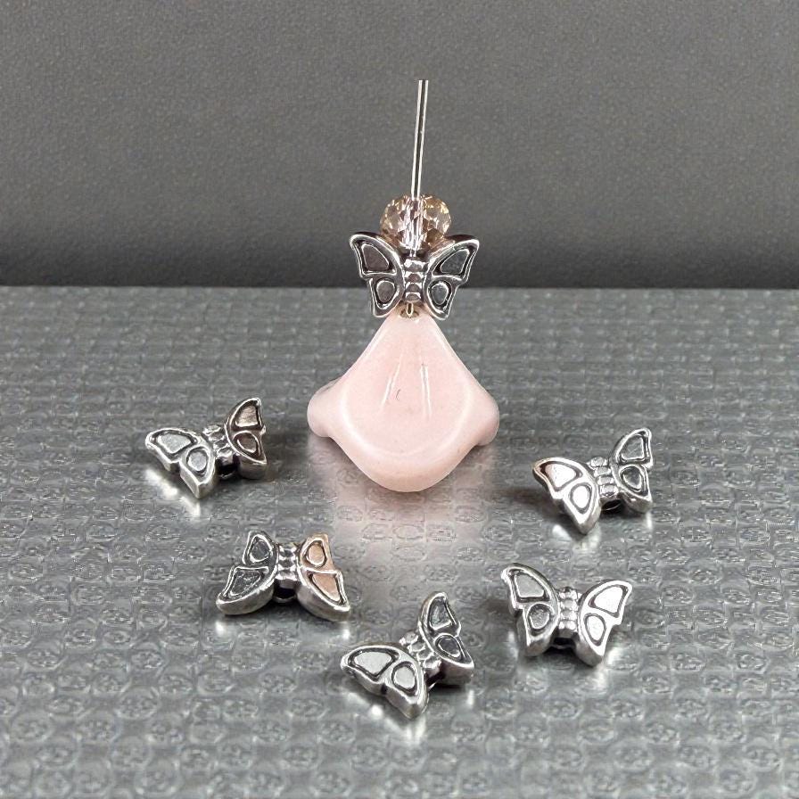 Butterfly Beads, 8x6mm Double-sided, Silver Plated (PF/12052-77) * Qty. 4