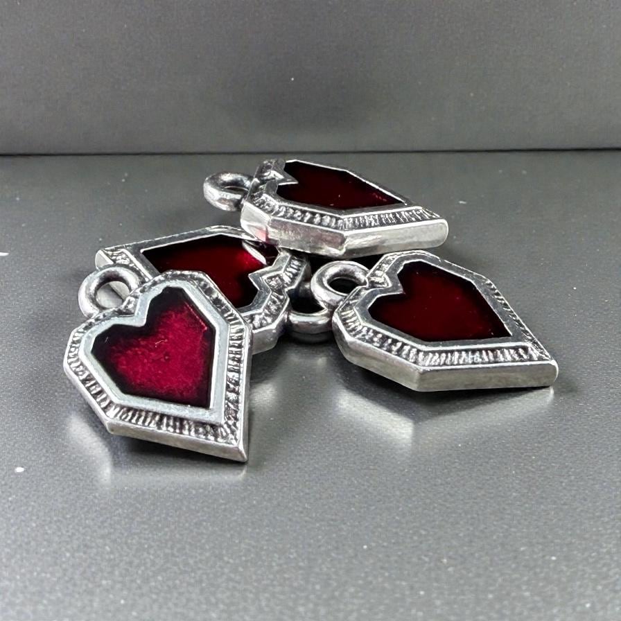 Antiqued Silver Heart Charm with Red Enamel, Silver Plated Zamak (PF/539-77) * Qty. 6