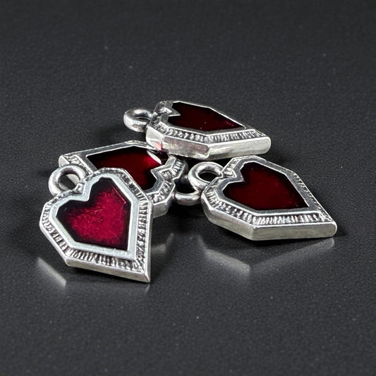 Antiqued Silver Heart Charm with Red Enamel, Silver Plated Zamak (PF/539-77) * Qty. 6