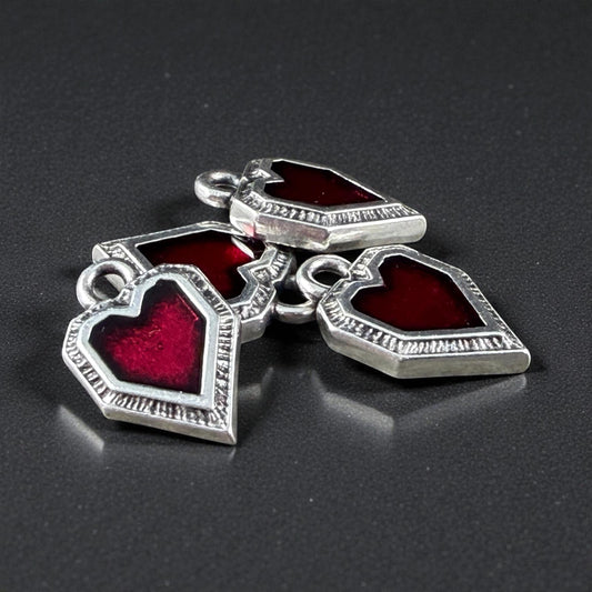 Antiqued Silver Heart Charm with Red Enamel, Silver Plated Zamak (PF/539-77) * Qty. 2