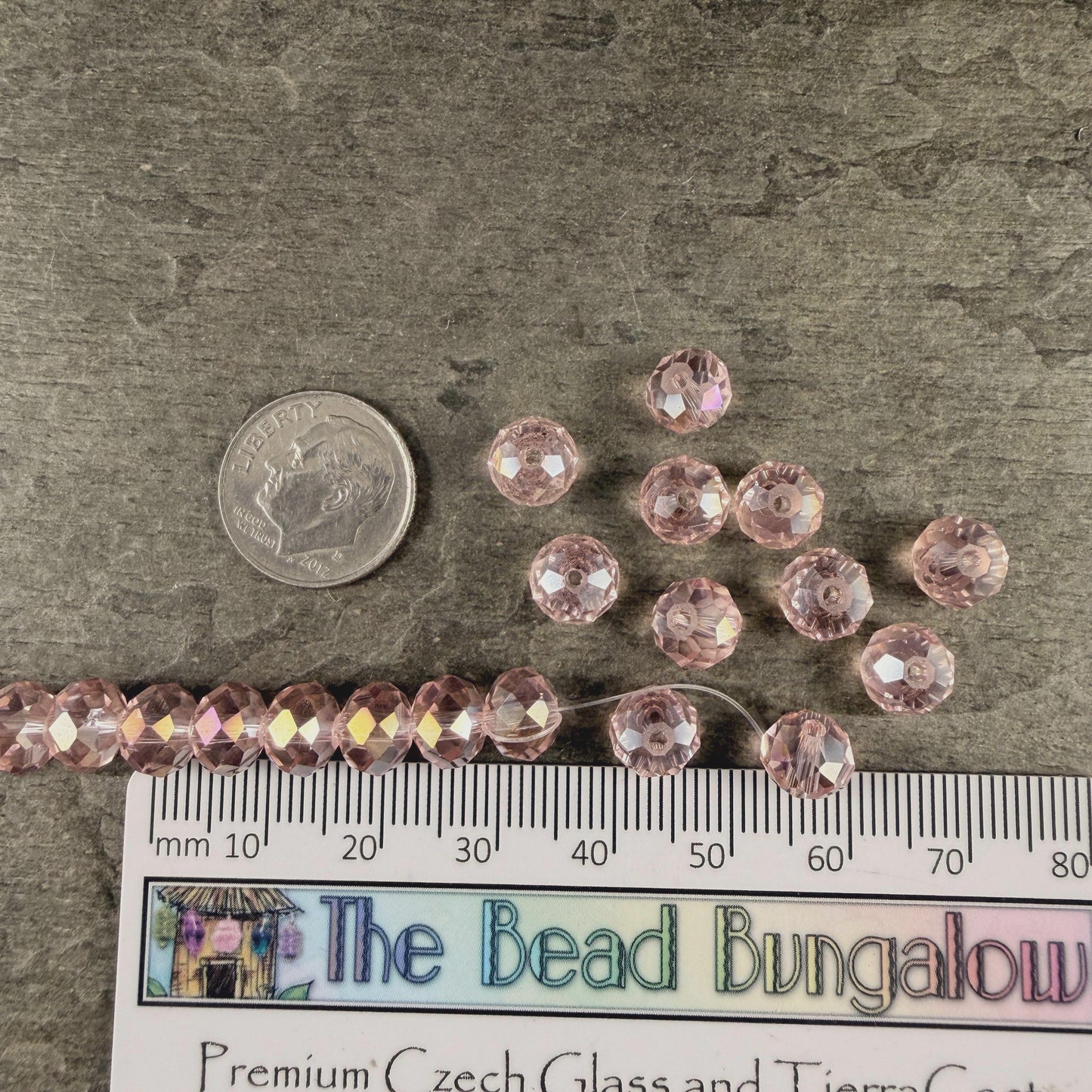 8x6mm Faceted Glass Rondelle, Vintage Rose, Pink with AB Finish (VintRoseAB-8) * 36 Beads