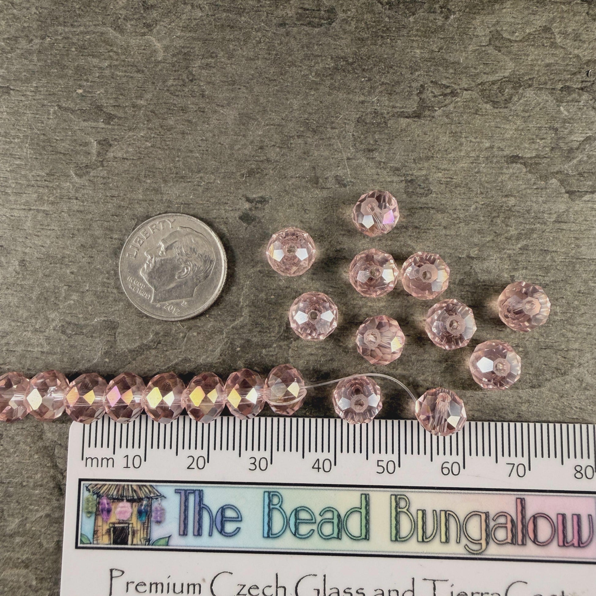 8x6mm Faceted Glass Rondelle, Vintage Rose, Pink with AB Finish (VintRoseAB-8) * 36 Beads