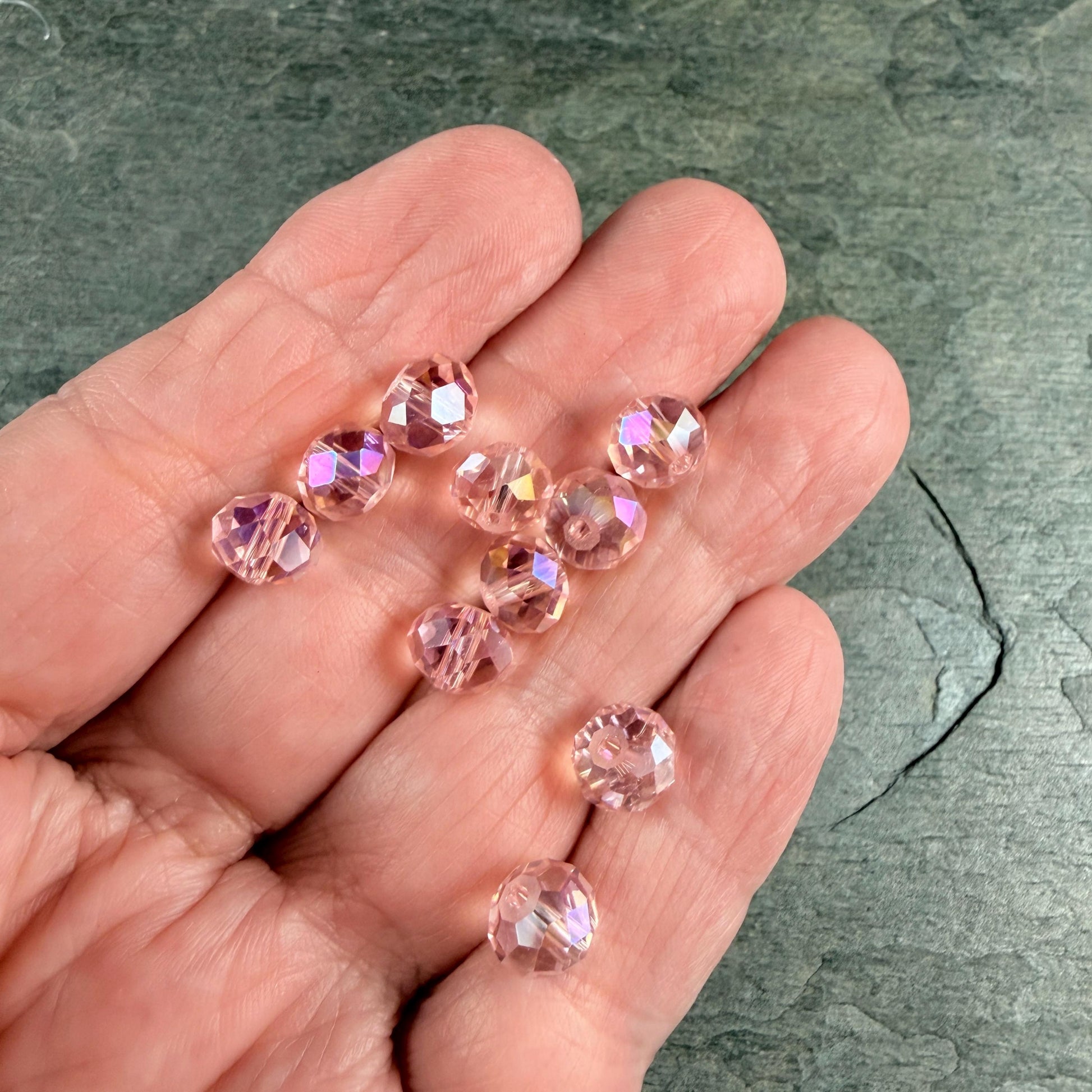 8x6mm Faceted Glass Rondelle, Vintage Rose, Pink with AB Finish (VintRoseAB-8) * 36 Beads